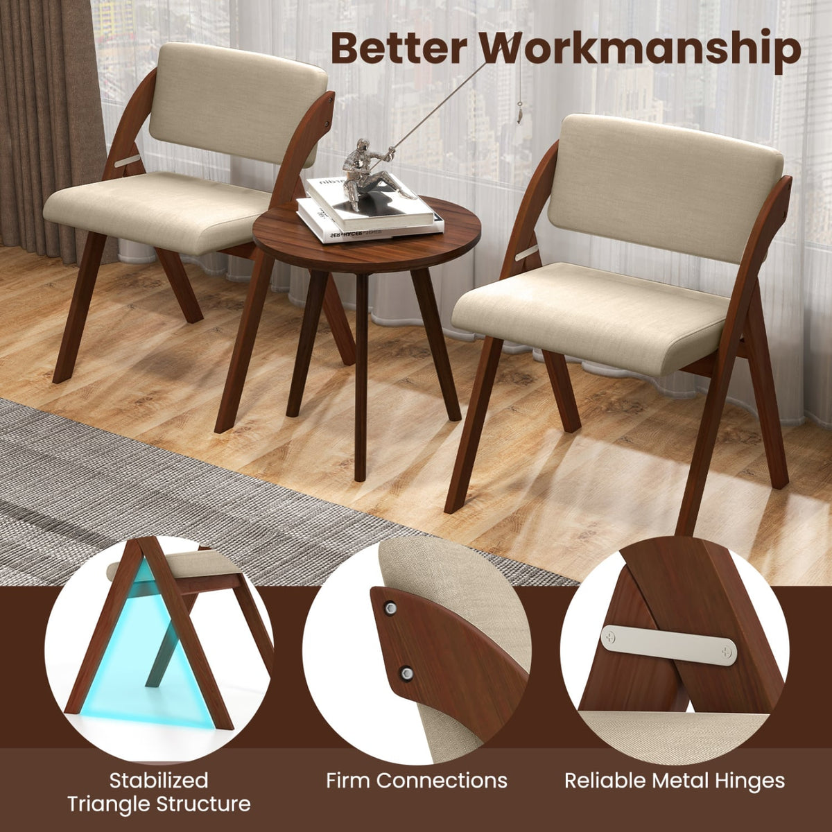 Set of 2 Folding Kitchen Dining Chairs with Rubber Wood Legs-Walnut-Dining Chairs-DECOROLALA