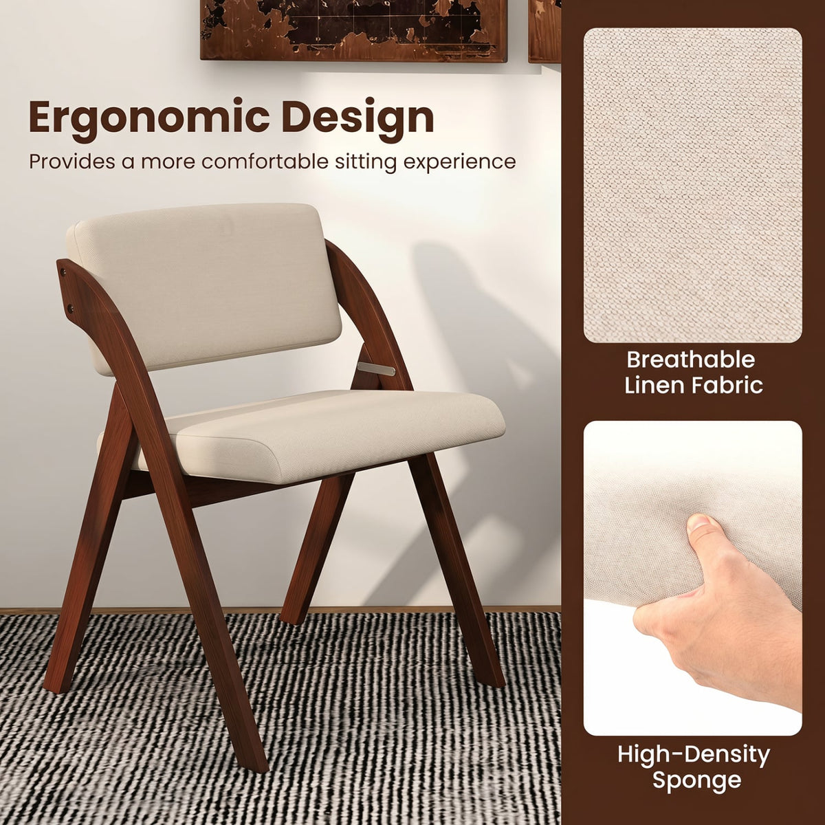 Set of 2 Folding Kitchen Dining Chairs with Rubber Wood Legs-Walnut-Dining Chairs-DECOROLALA