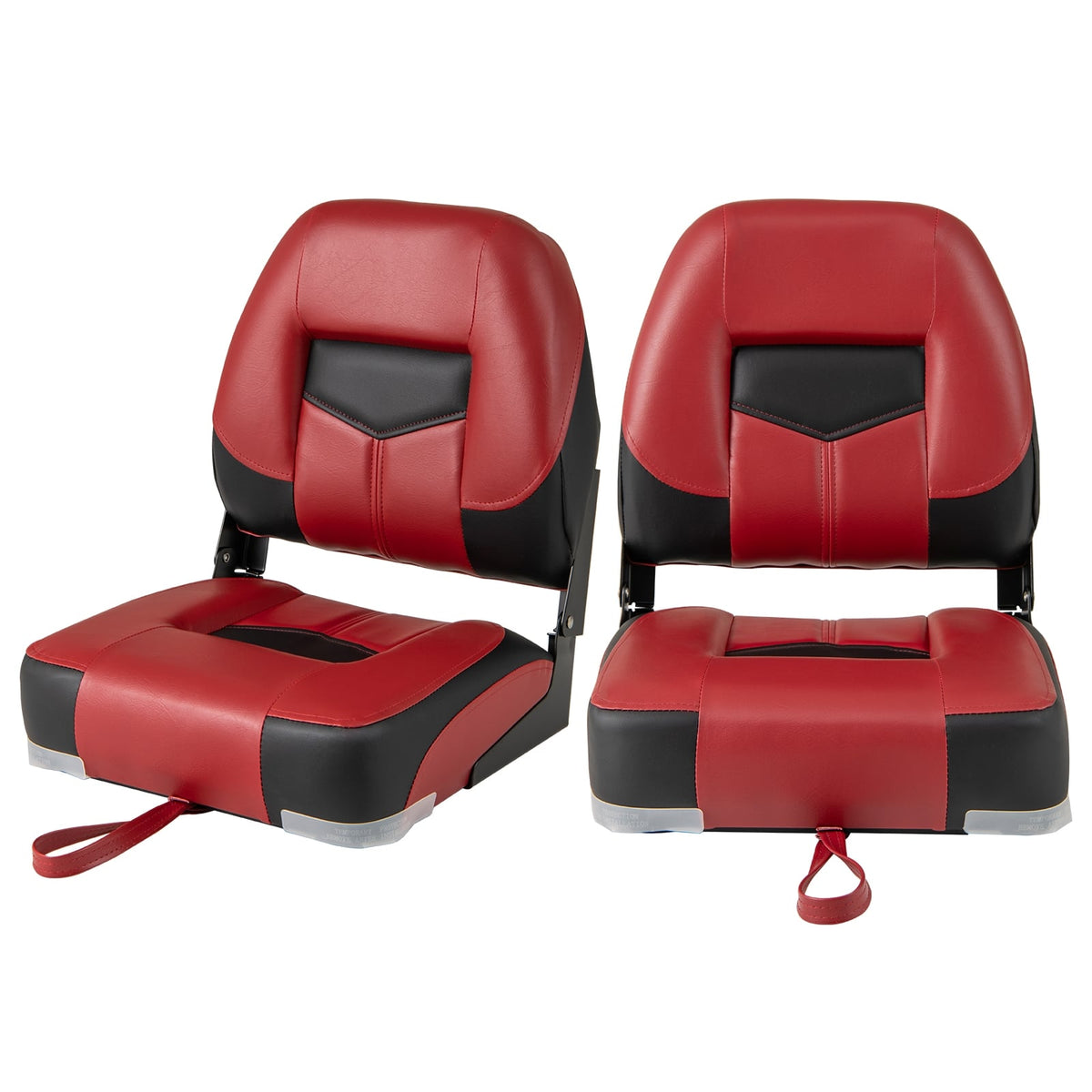 Set of 2 Folding Low Back Fishing Boat Seats with Stainless Steel Screws-Red-Swimming-DECOROLALA