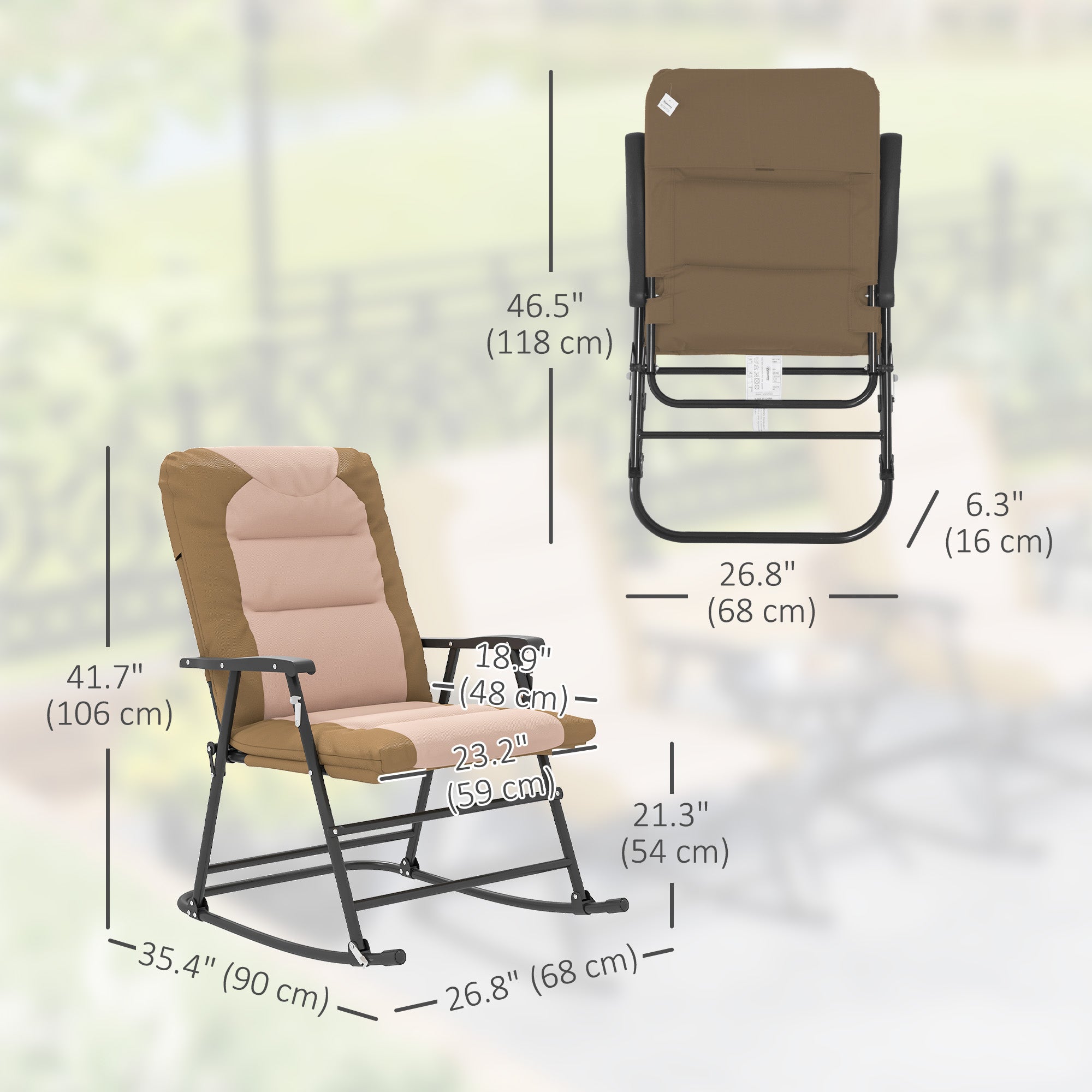 Set of 2 Folding Rocking Chairs - Light Brown Padded Outdoor-DECOROLALA