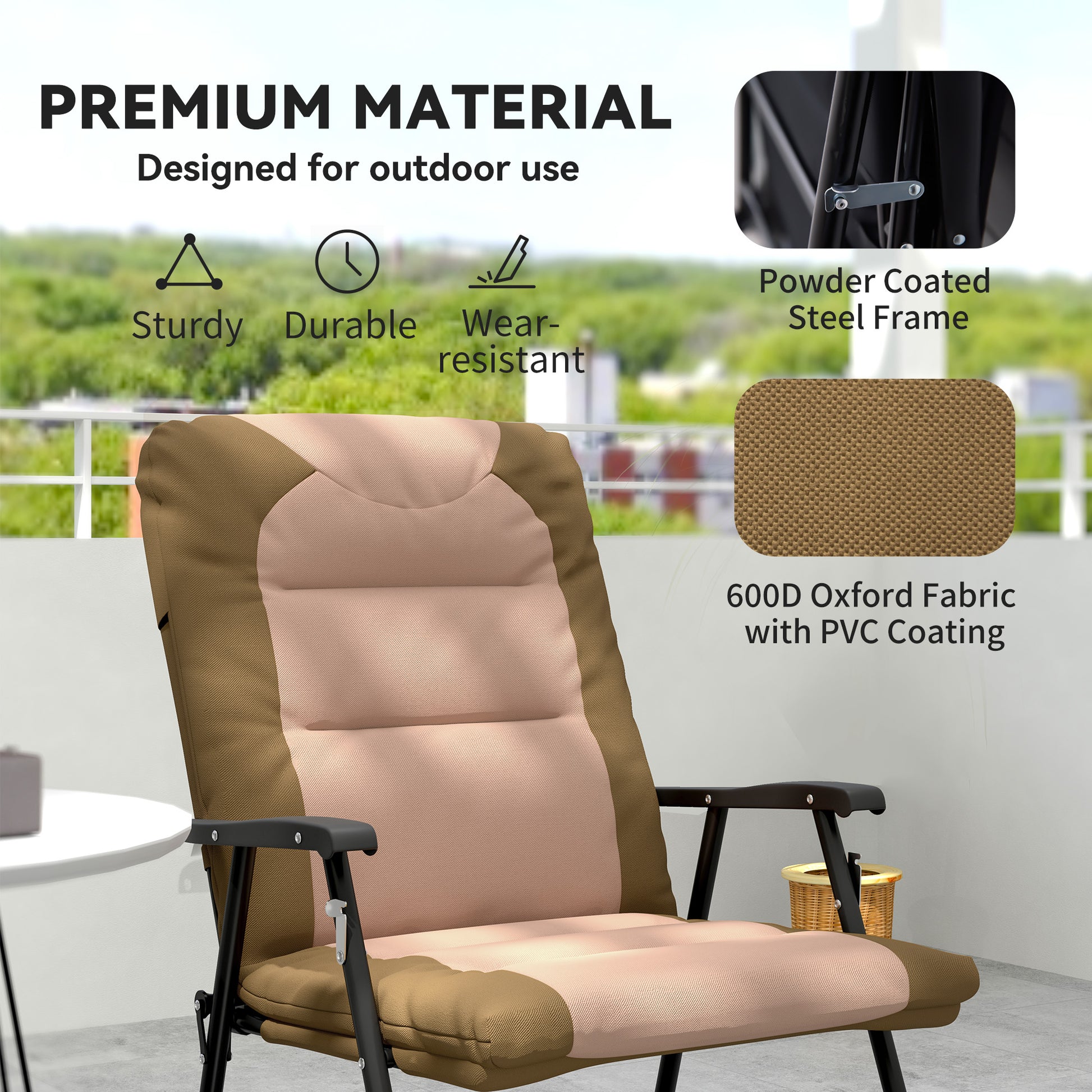 Set of 2 Folding Rocking Chairs - Light Brown Padded Outdoor-DECOROLALA