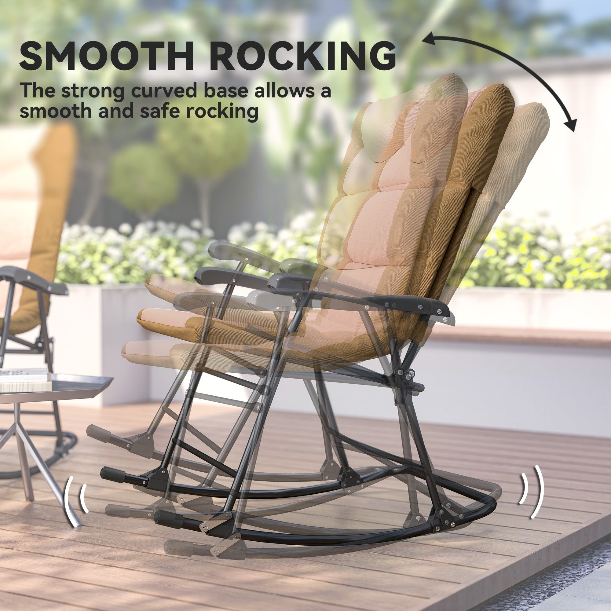 Set of 2 Folding Rocking Chairs - Light Brown Padded Outdoor-DECOROLALA