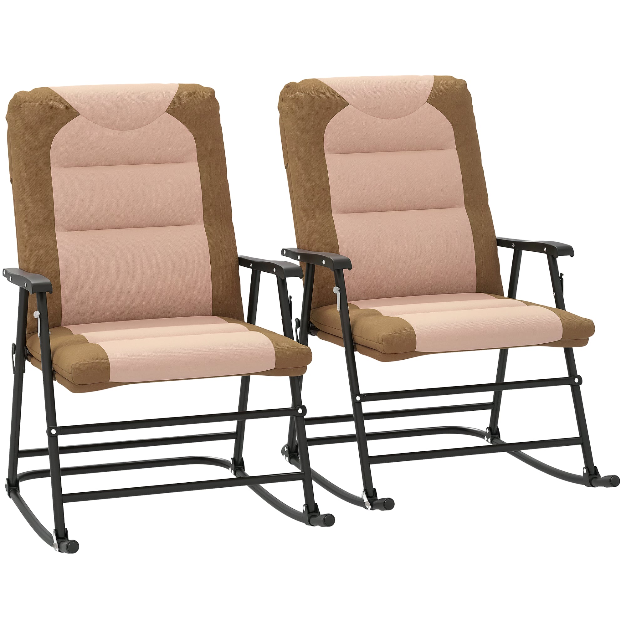 Set of 2 Folding Rocking Chairs - Light Brown Padded Outdoor-DECOROLALA