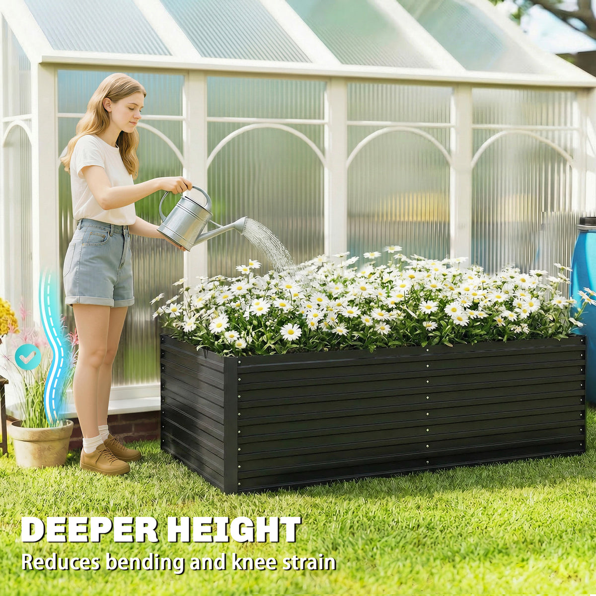 Set of 2 Galvanised Raised Garden Bed Dark Grey-Raised Garden Beds-DECOROLALA