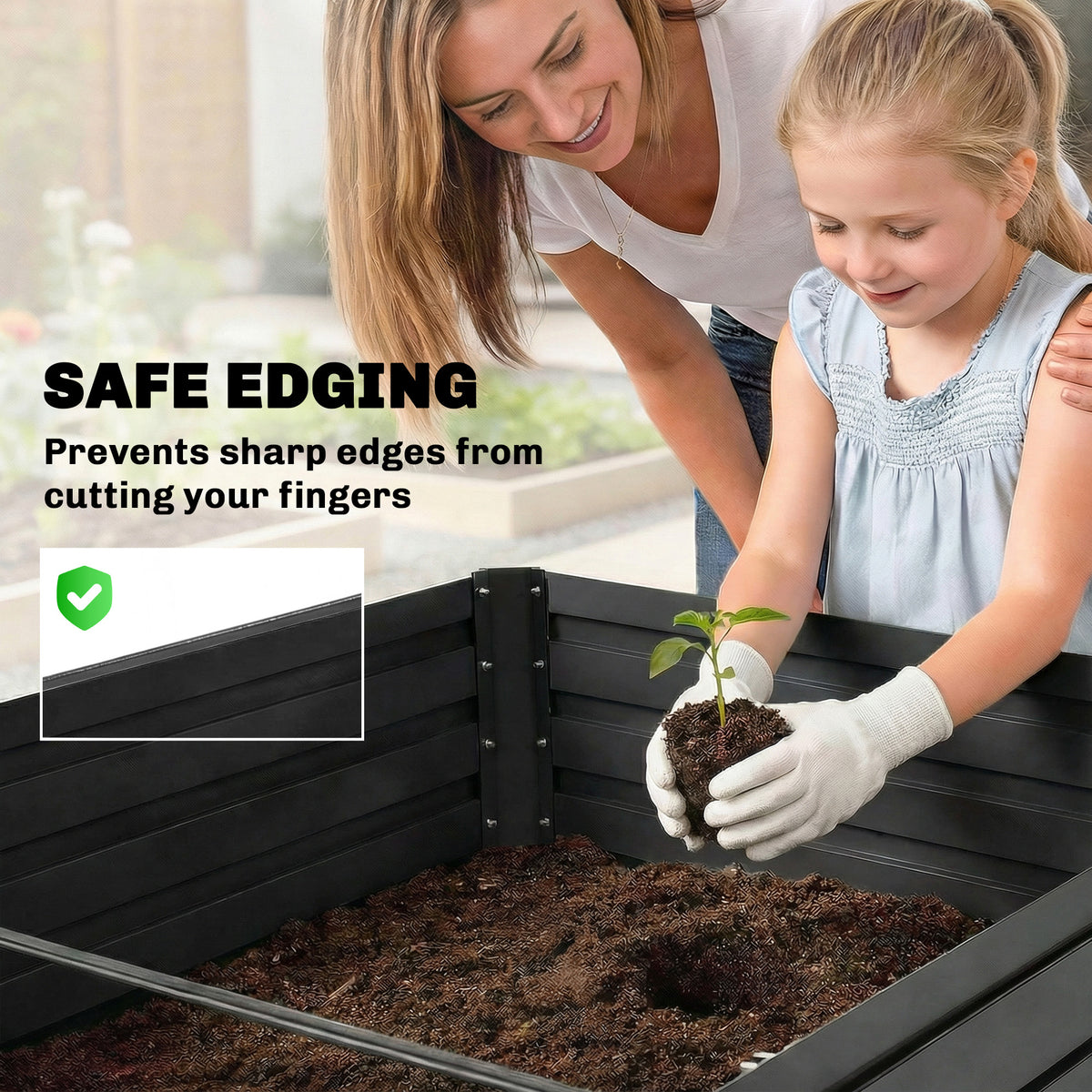 Set of 2 Galvanised Raised Garden Bed Dark Grey-Raised Garden Beds-DECOROLALA