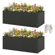 Set of 2 Galvanised Raised Garden Bed Dark Grey-Raised Garden Beds-DECOROLALA
