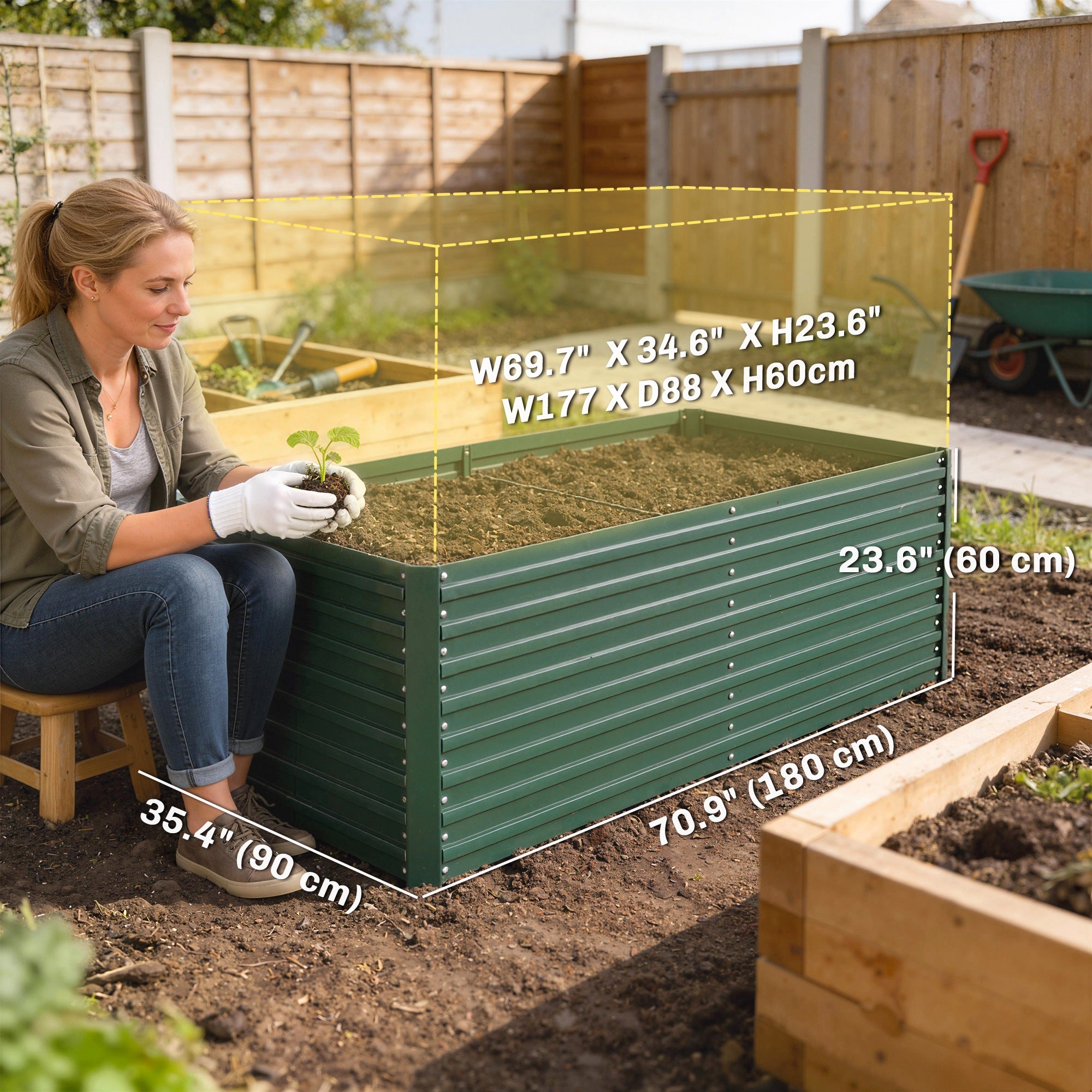 Set of 2 Galvanized Raised Garden Beds - 6x3x2ft Green-DECOROLALA