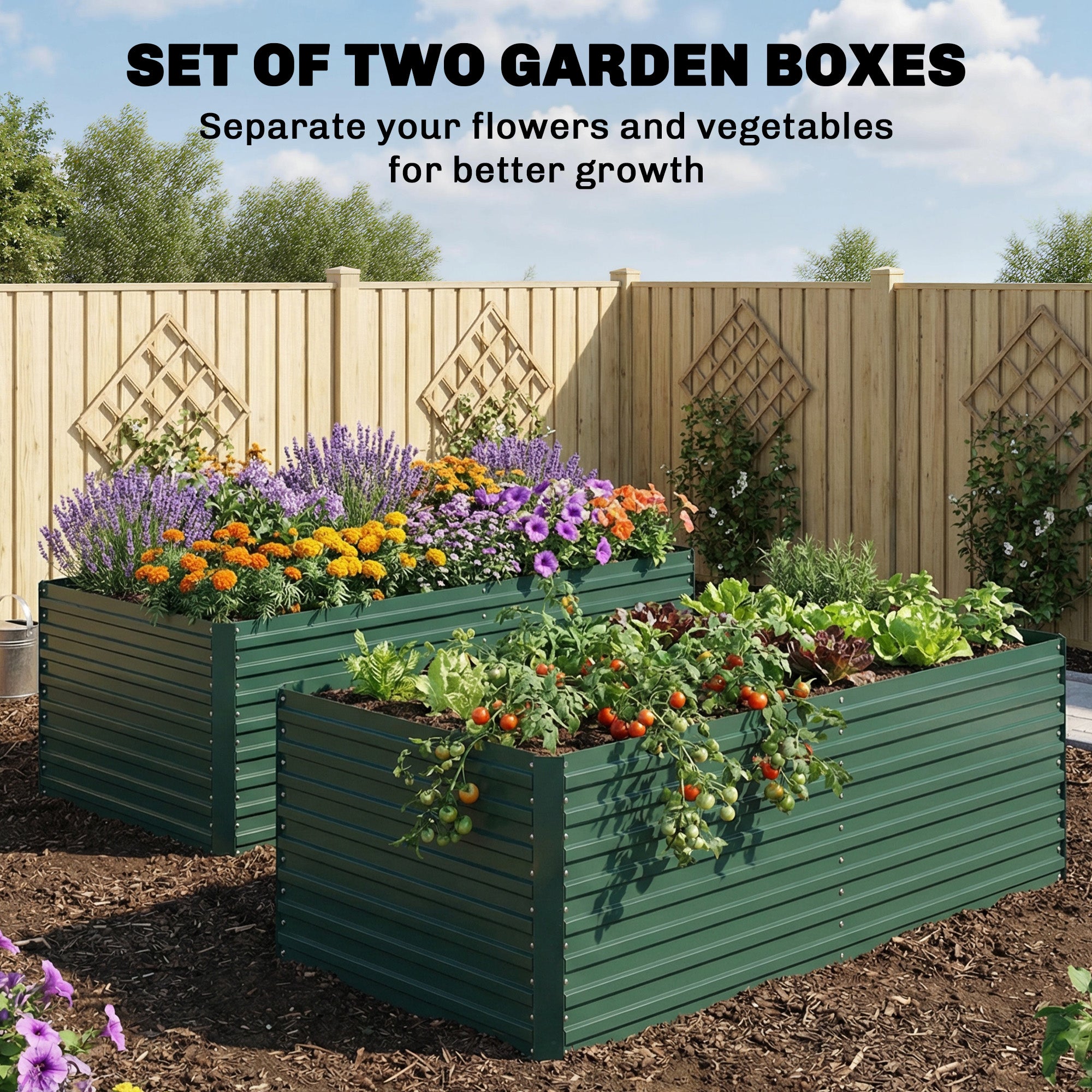 Set of 2 Galvanized Raised Garden Beds - 6x3x2ft Green-DECOROLALA