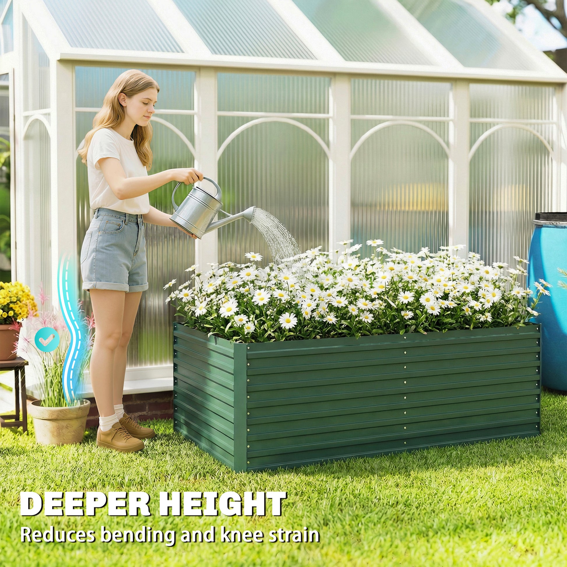 Set of 2 Galvanized Raised Garden Beds - 6x3x2ft Green-DECOROLALA