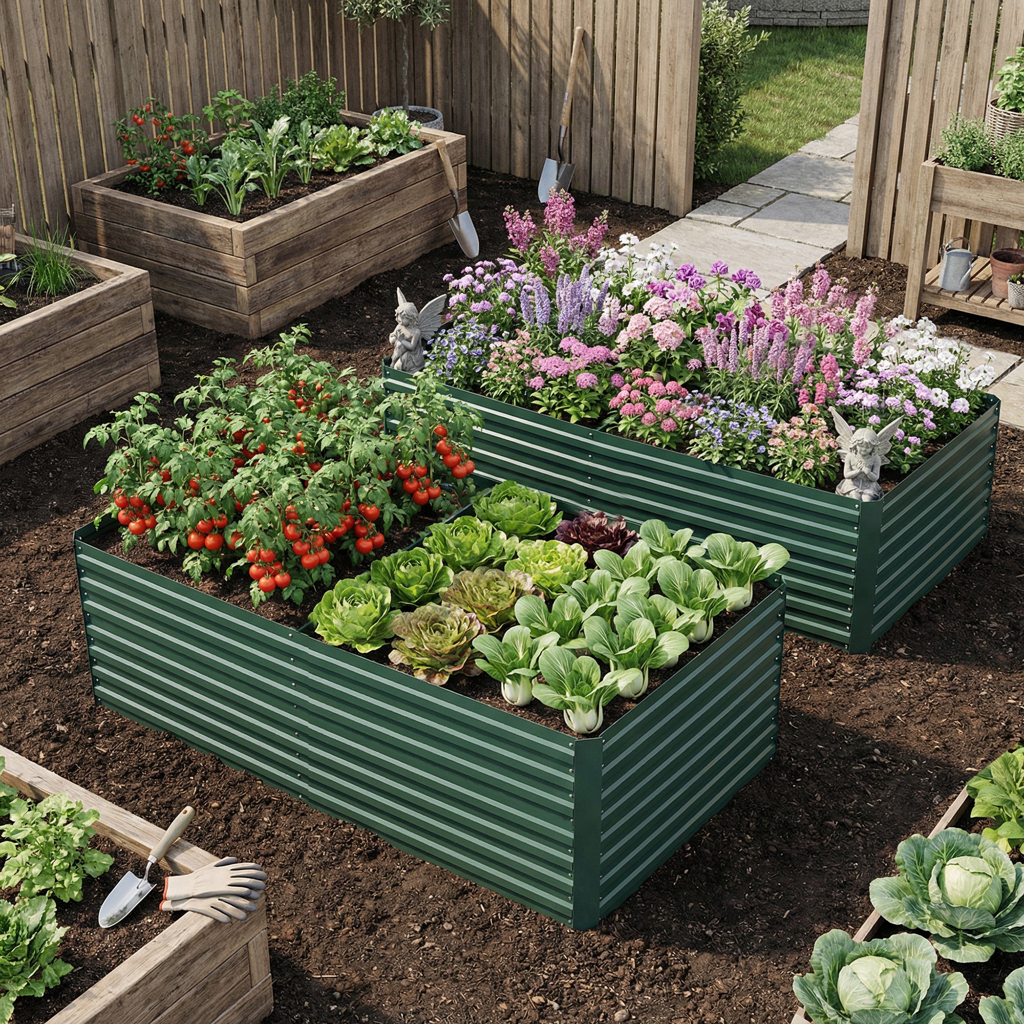 Set of 2 Galvanized Raised Garden Beds - 6x3x2ft Green-DECOROLALA