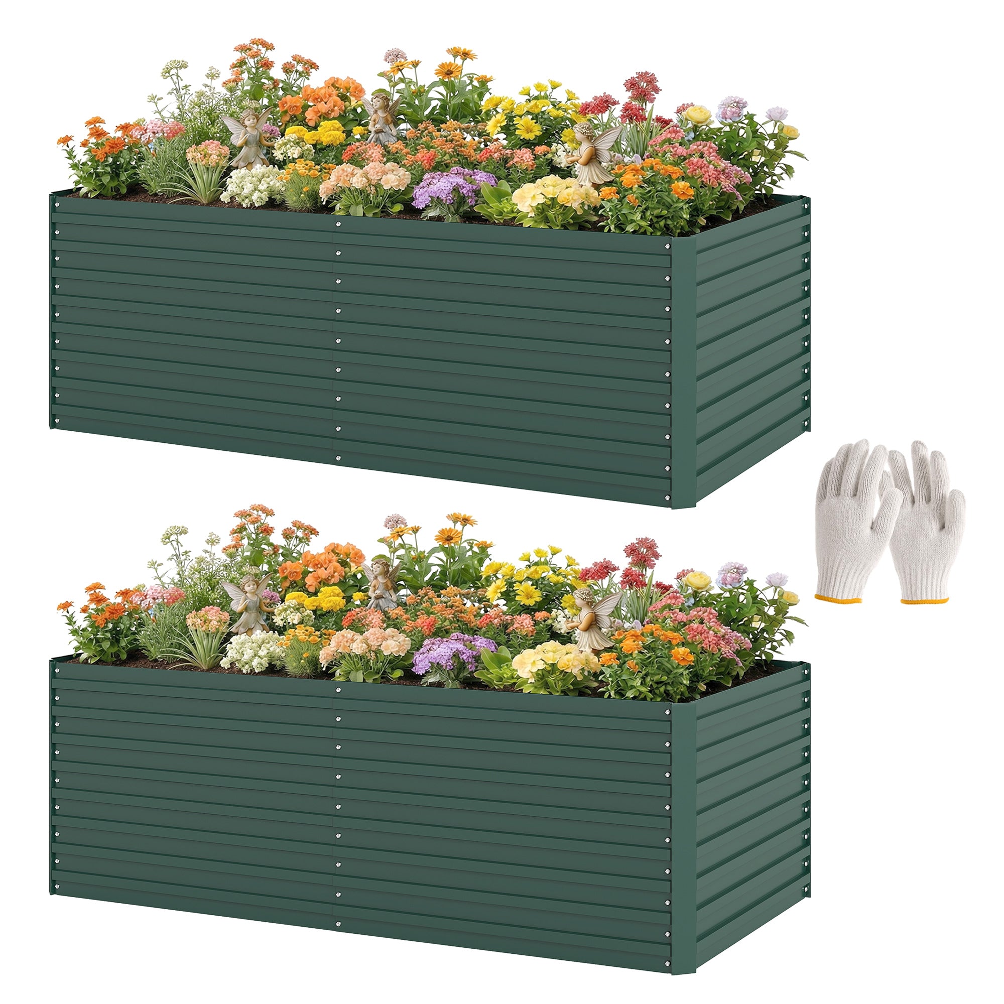 Set of 2 Galvanized Raised Garden Beds - 6x3x2ft Green-DECOROLALA