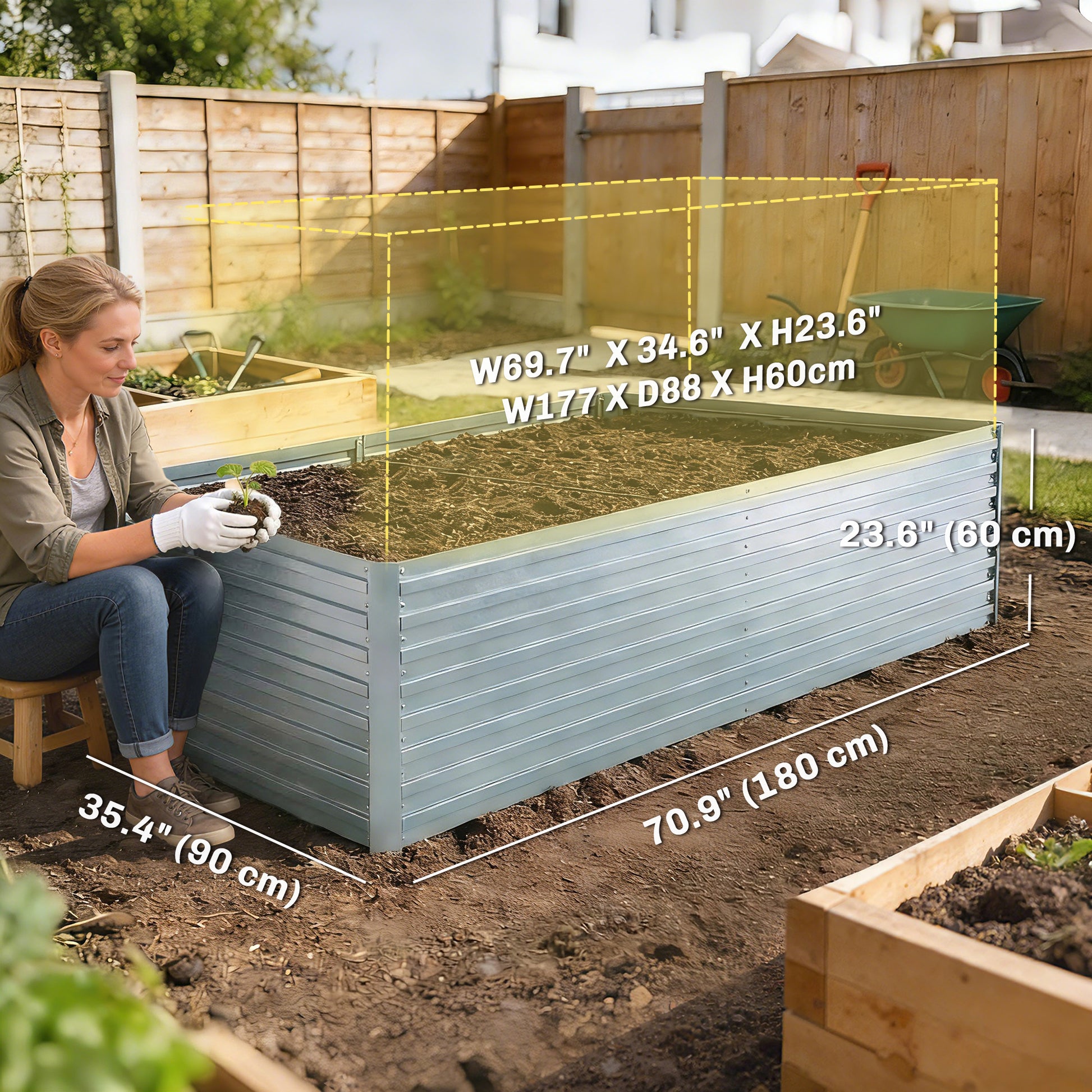 Set of 2 Galvanized Raised Garden Beds - 6x3x2ft Silver-DECOROLALA