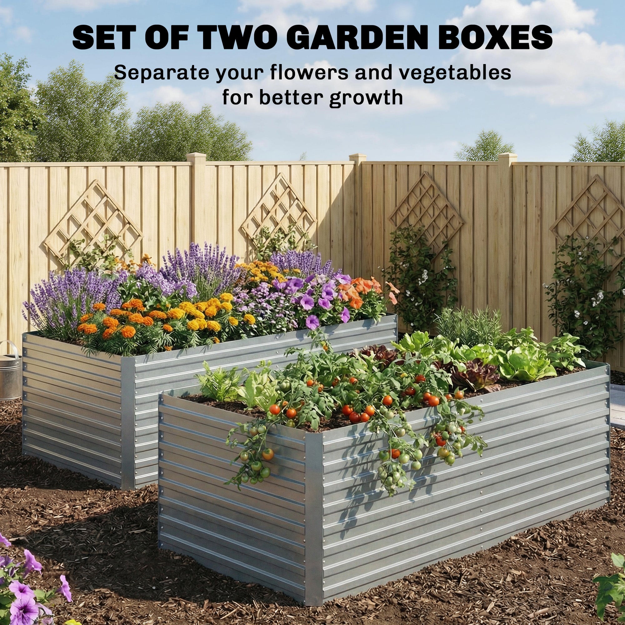 Set of 2 Galvanized Raised Garden Beds - 6x3x2ft Silver-DECOROLALA