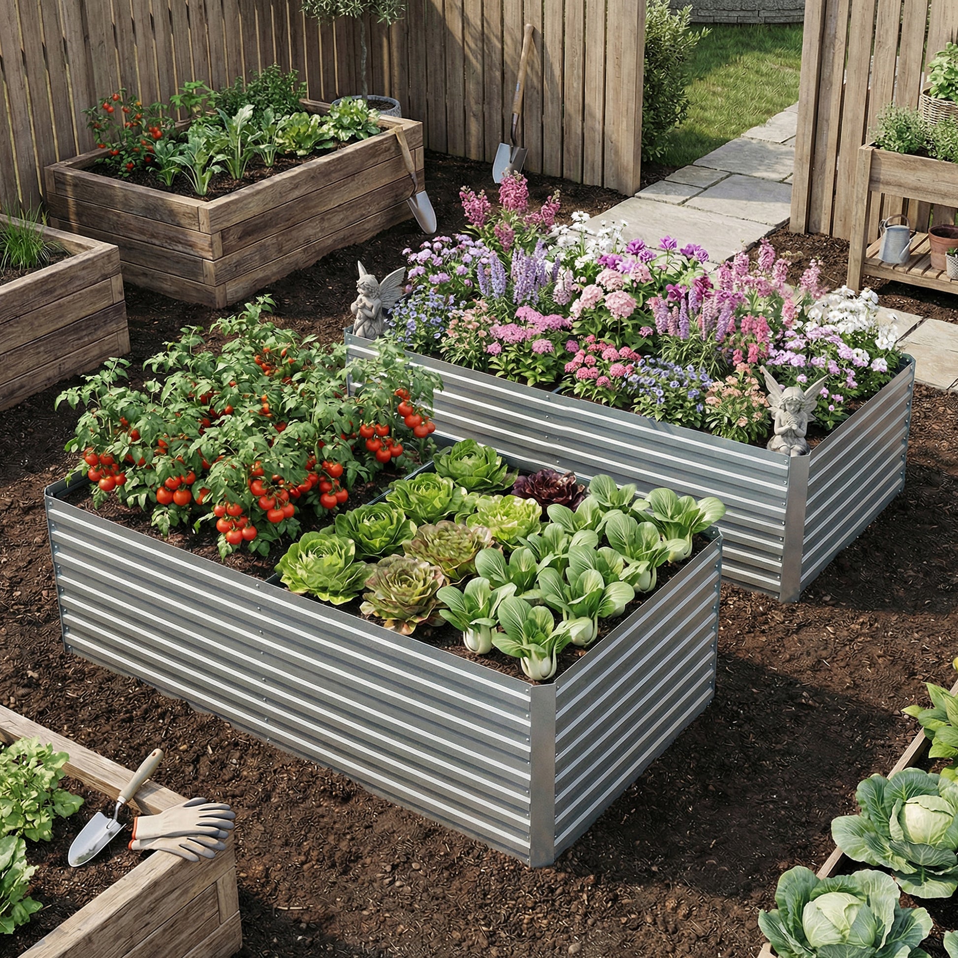 Set of 2 Galvanized Raised Garden Beds - 6x3x2ft Silver-DECOROLALA
