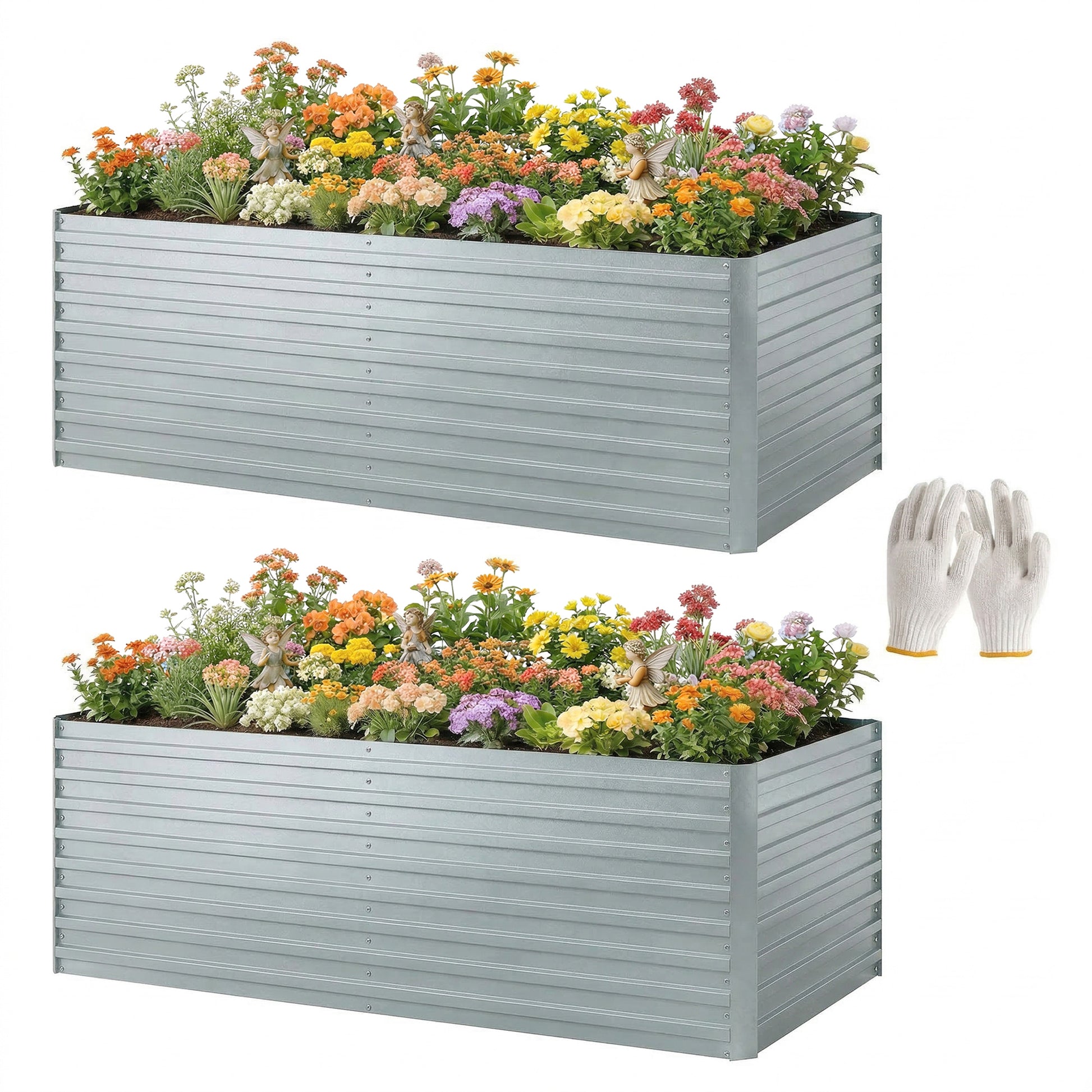Set of 2 Galvanized Raised Garden Beds - 6x3x2ft Silver-DECOROLALA