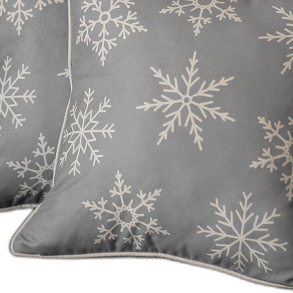 Set of 2 Gray and White Snowflakes Throw Pillows-Accent Throw Pillows-DECOROLALA