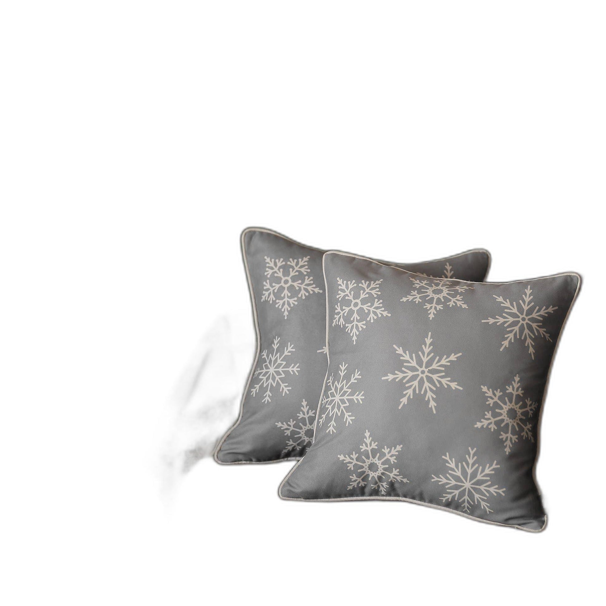 Set of 2 Gray and White Snowflakes Throw Pillows-Accent Throw Pillows-DECOROLALA