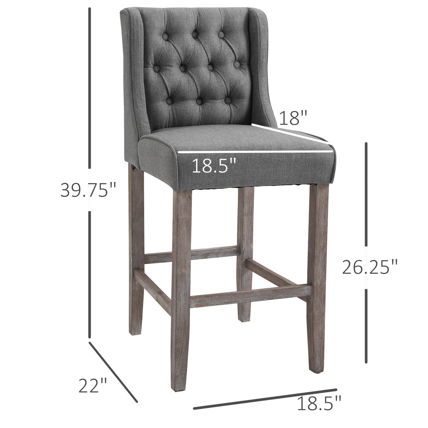 Set of 2 Grey 40" Button Tufted Bar Stools High Dining Chairs-DECOROLALA