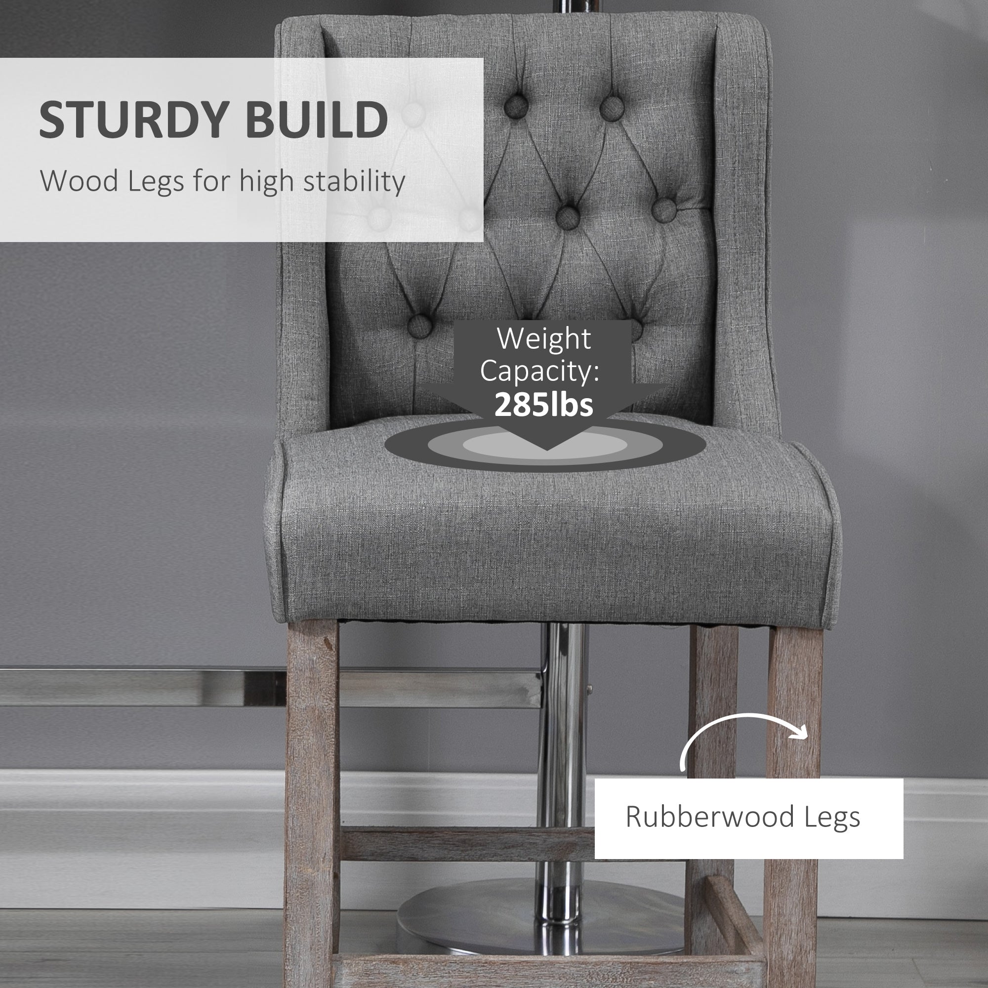 Set of 2 Grey 40" Button Tufted Bar Stools High Dining Chairs-DECOROLALA