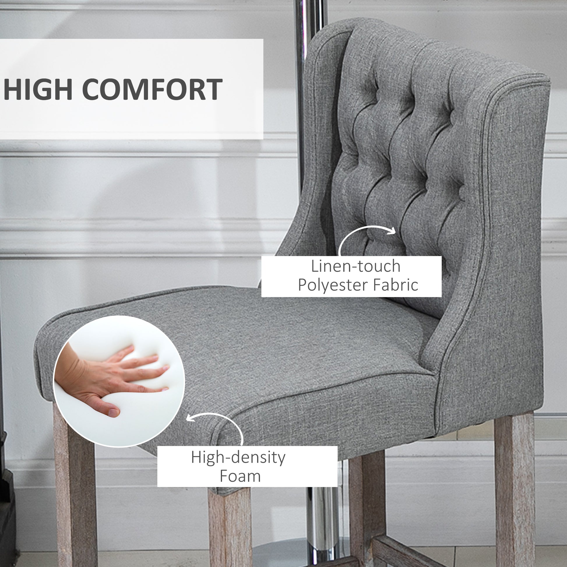 Set of 2 Grey 40" Button Tufted Bar Stools High Dining Chairs-DECOROLALA