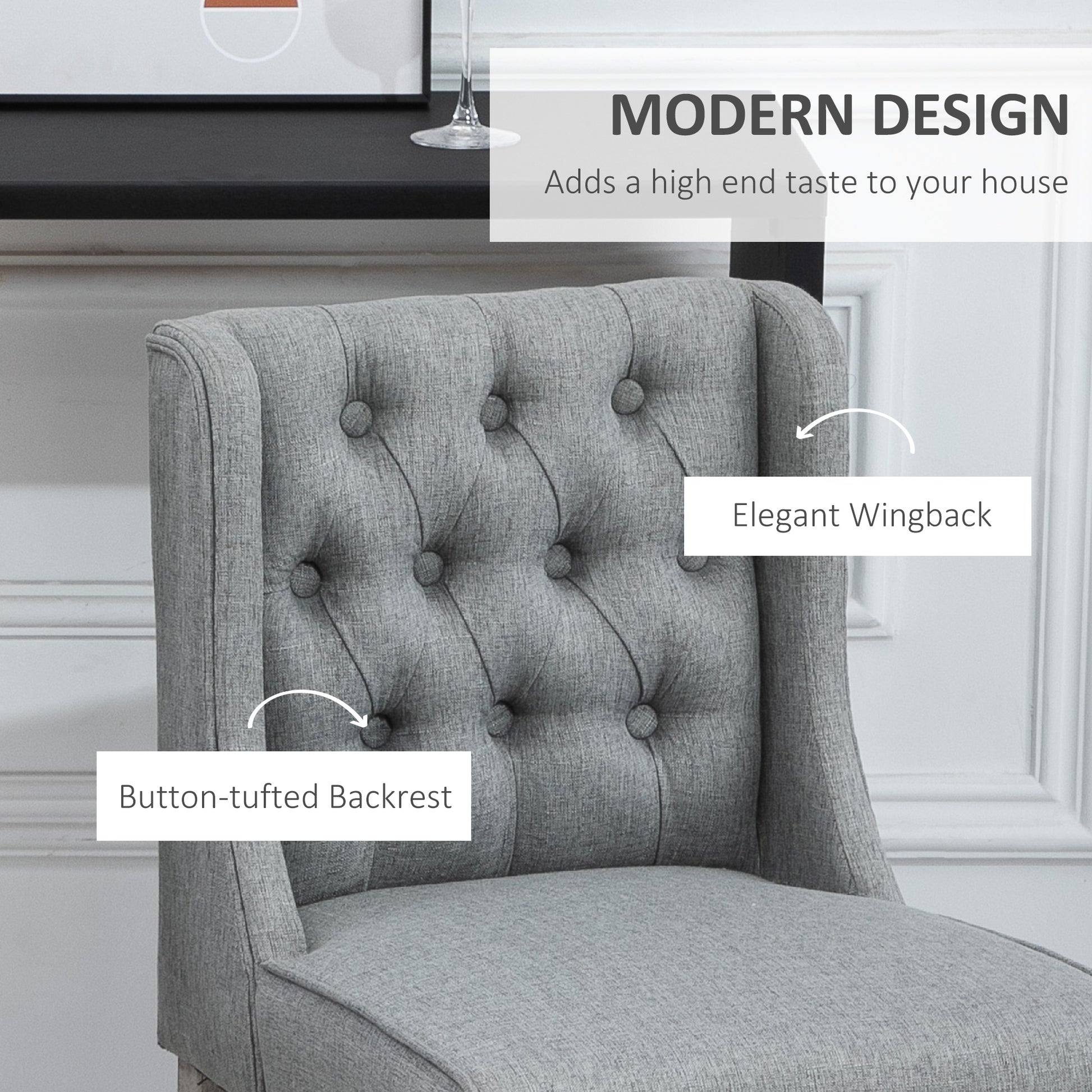Set of 2 Grey 40" Button Tufted Bar Stools High Dining Chairs-DECOROLALA