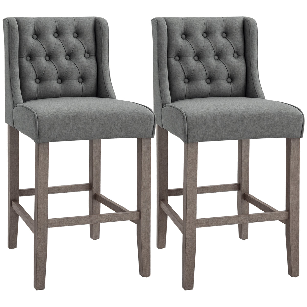 Set of 2 Grey 40" Button Tufted Bar Stools High Dining Chairs-Bar Stools-DECOROLALA