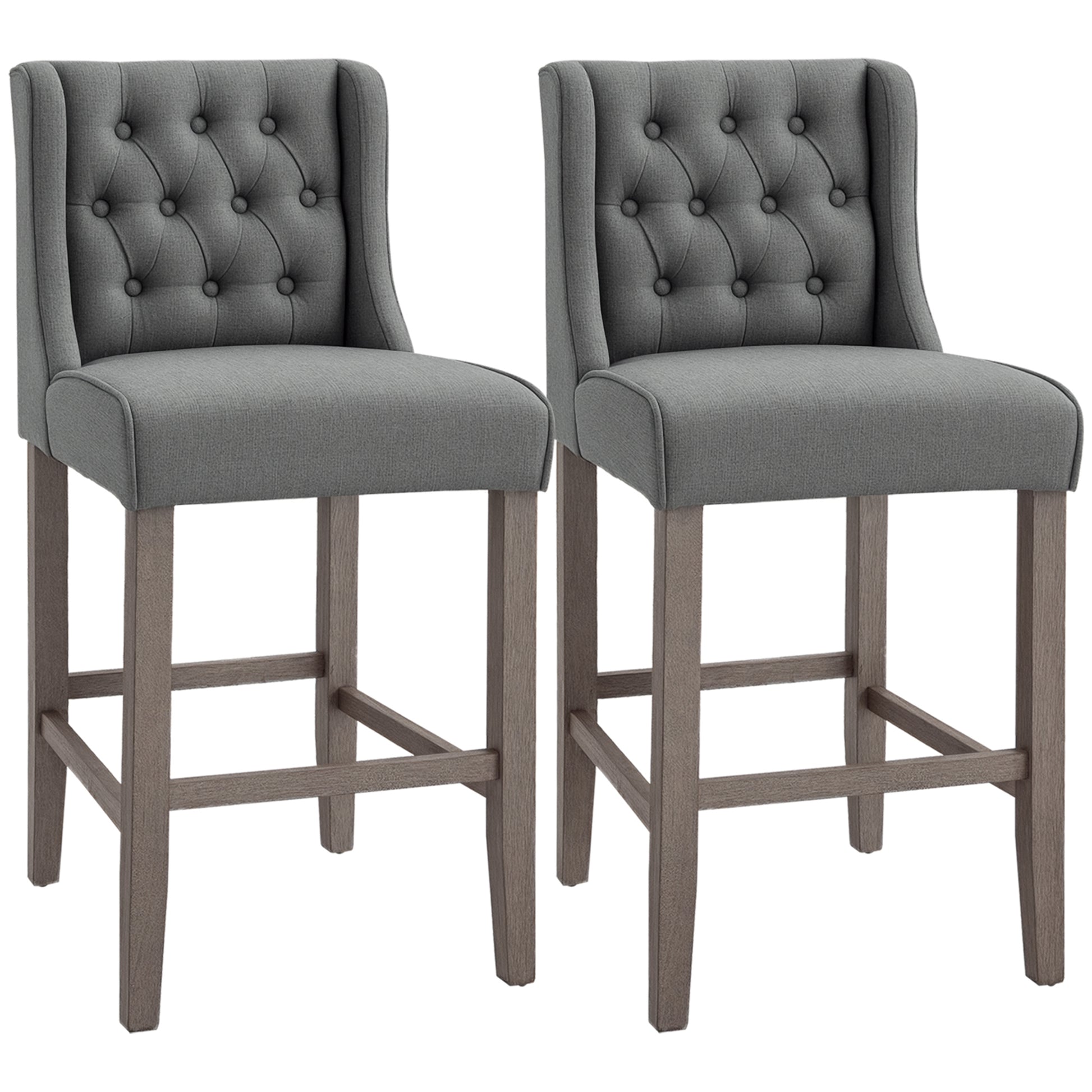 Set of 2 Grey 40" Button Tufted Bar Stools High Dining Chairs-DECOROLALA