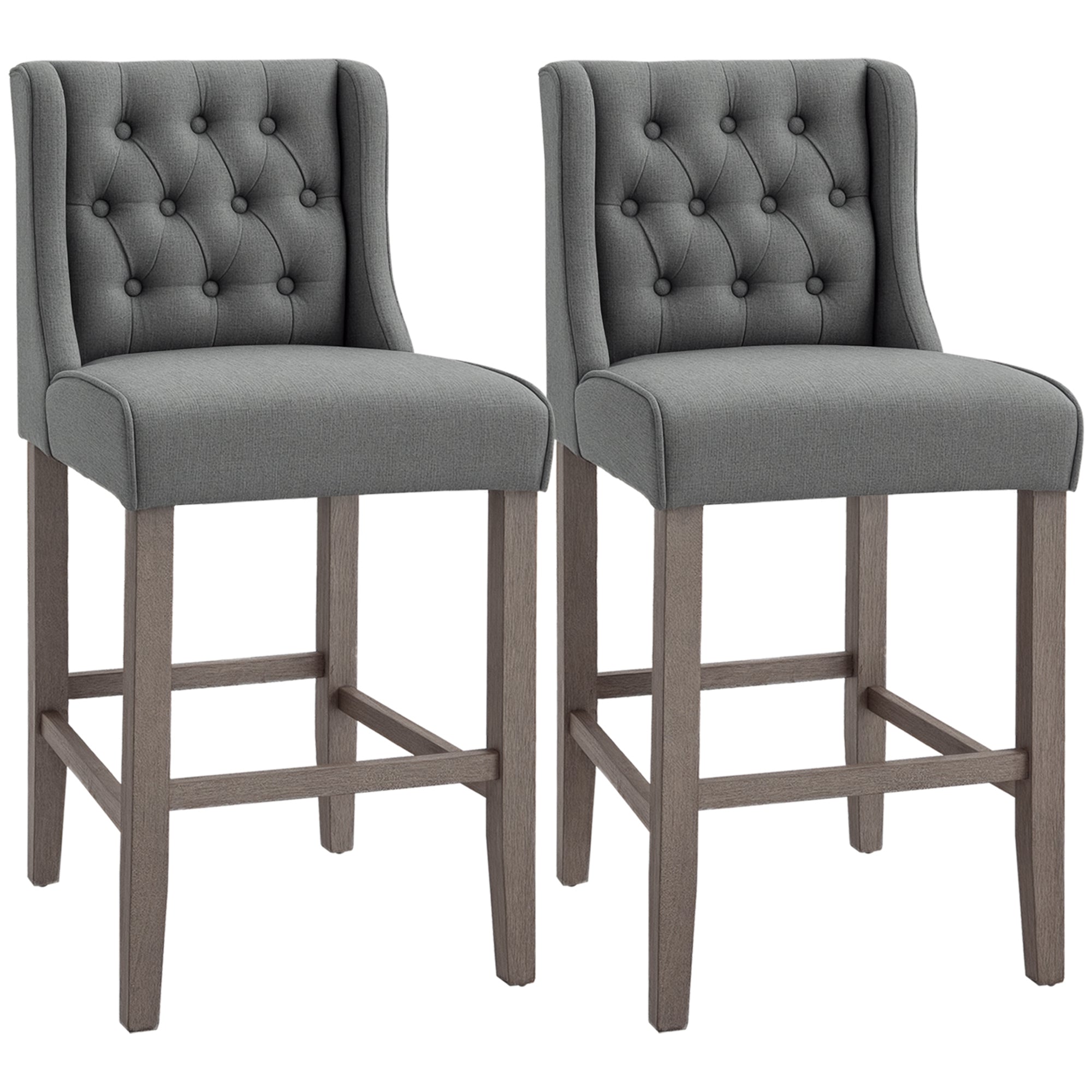 Set of 2 Grey 40" Button Tufted Bar Stools High Dining Chairs-DECOROLALA