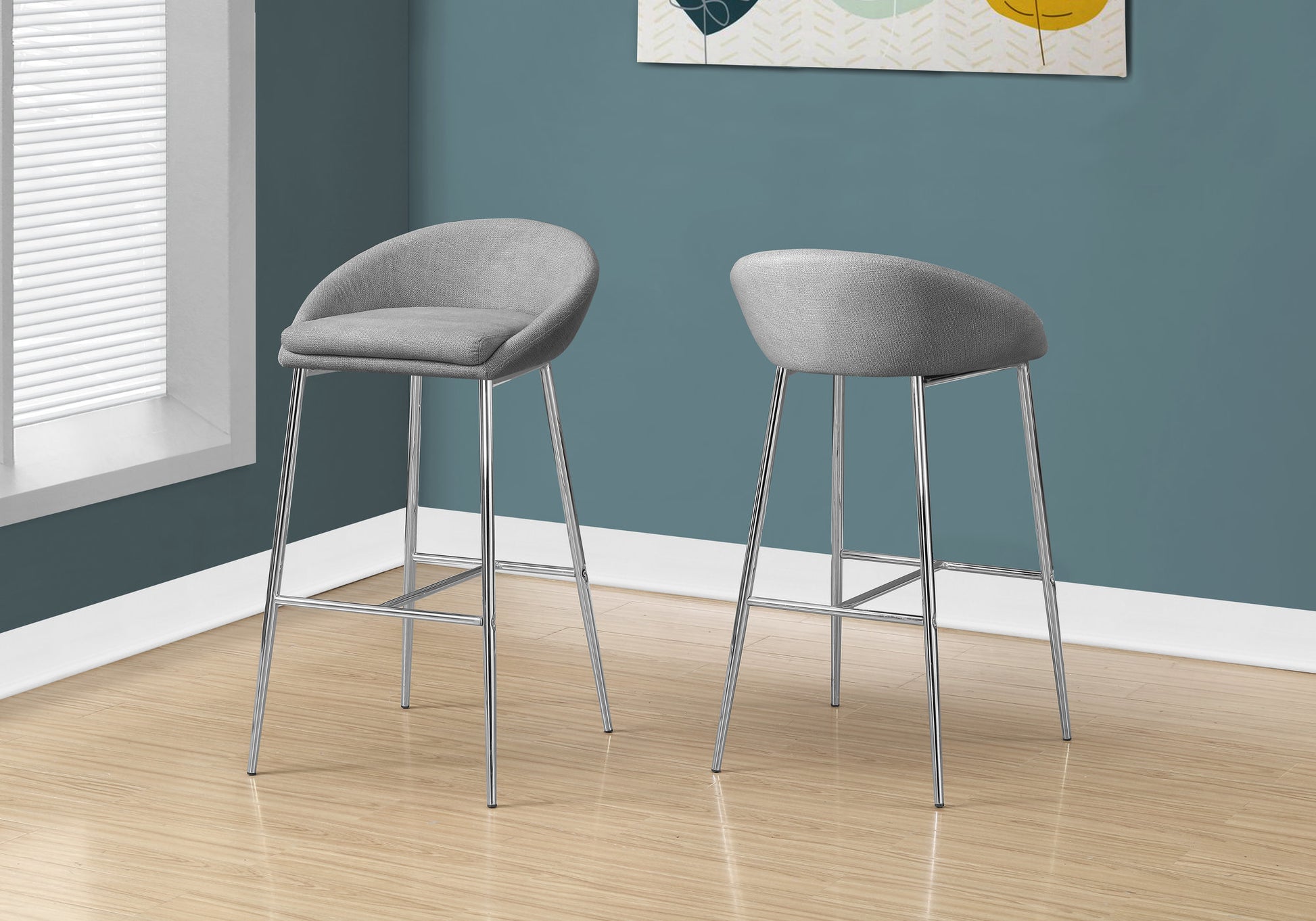 Set of 2 Grey Fabric Bar Stools Chrome Base-Bar Stool-DECOROLALA
