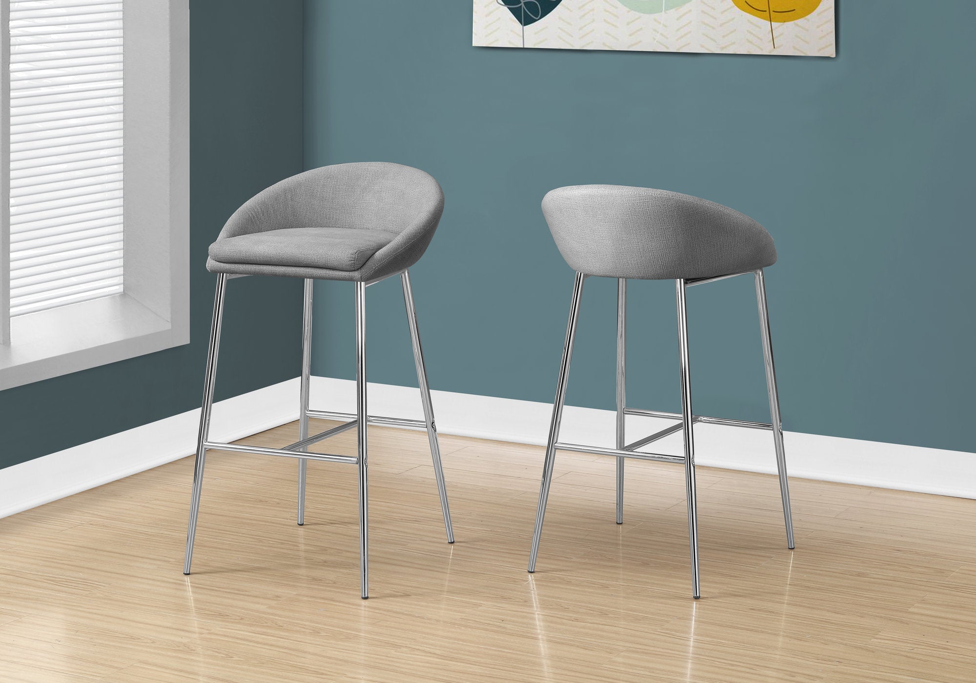 Set of 2 Grey Fabric Bar Stools Chrome Base-Bar Stool-DECOROLALA