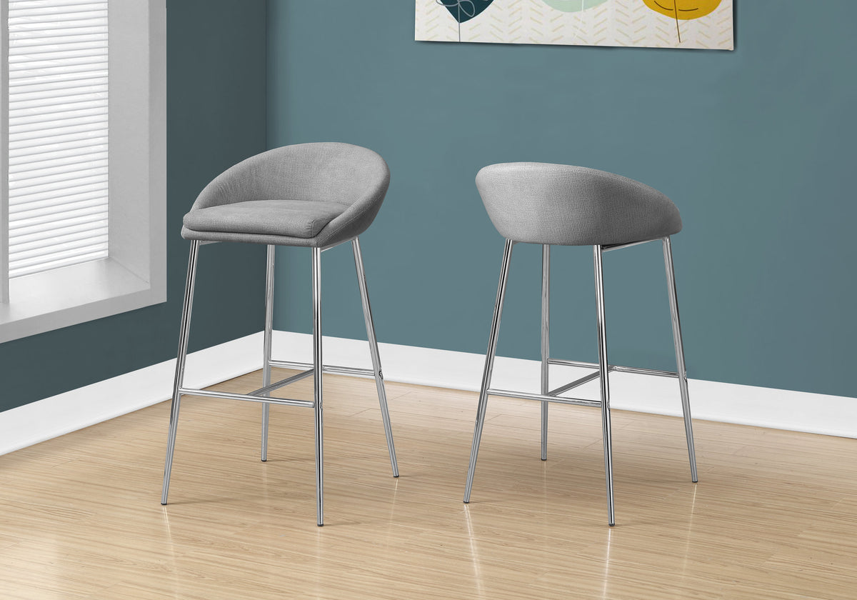 Set of 2 Grey Fabric Bar Stools Chrome Base-Bar Stools-DECOROLALA
