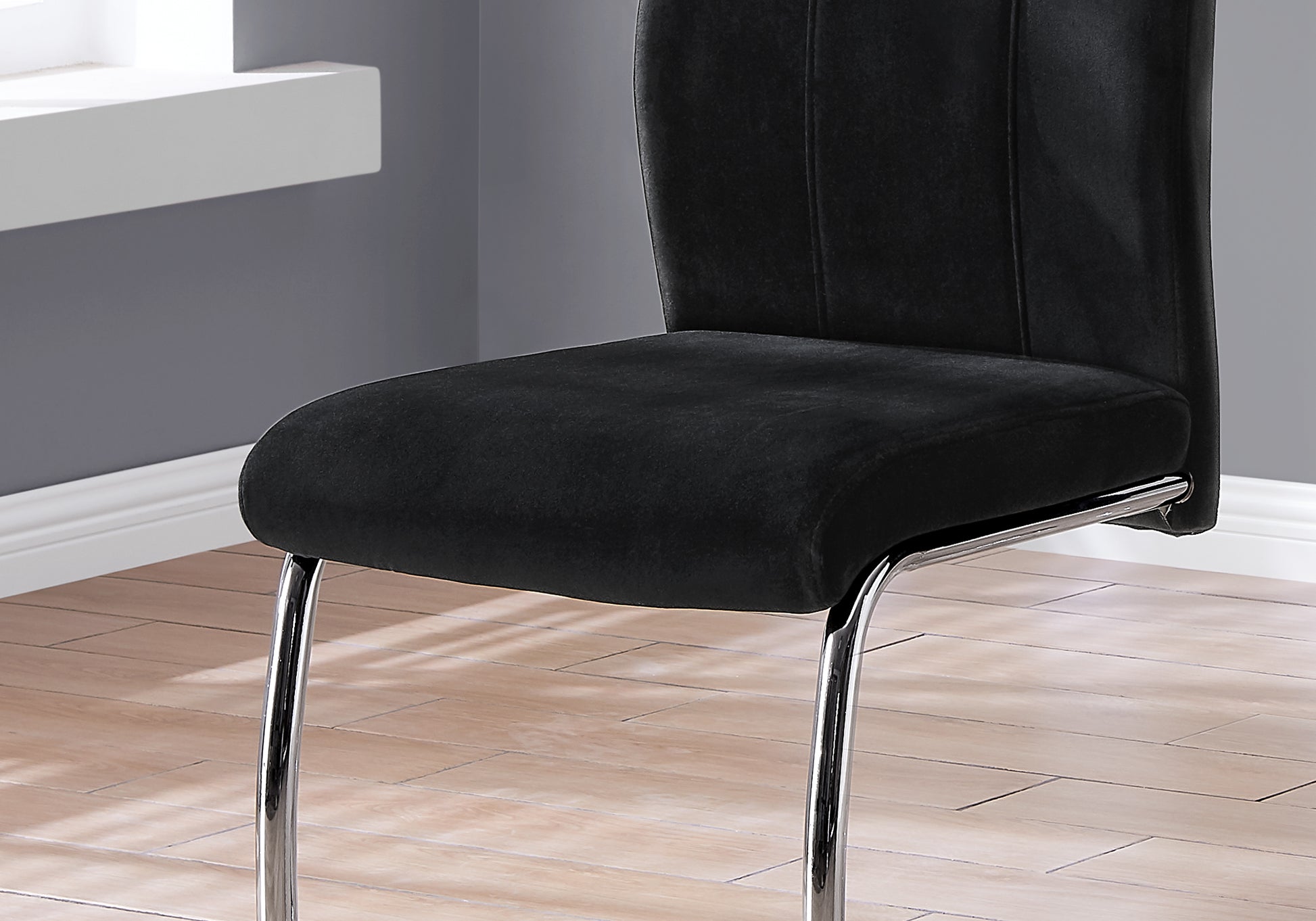 Set of 2 Grey Fabric Dining Chairs 39"H Chrome Legs-Dining Chair-DECOROLALA
