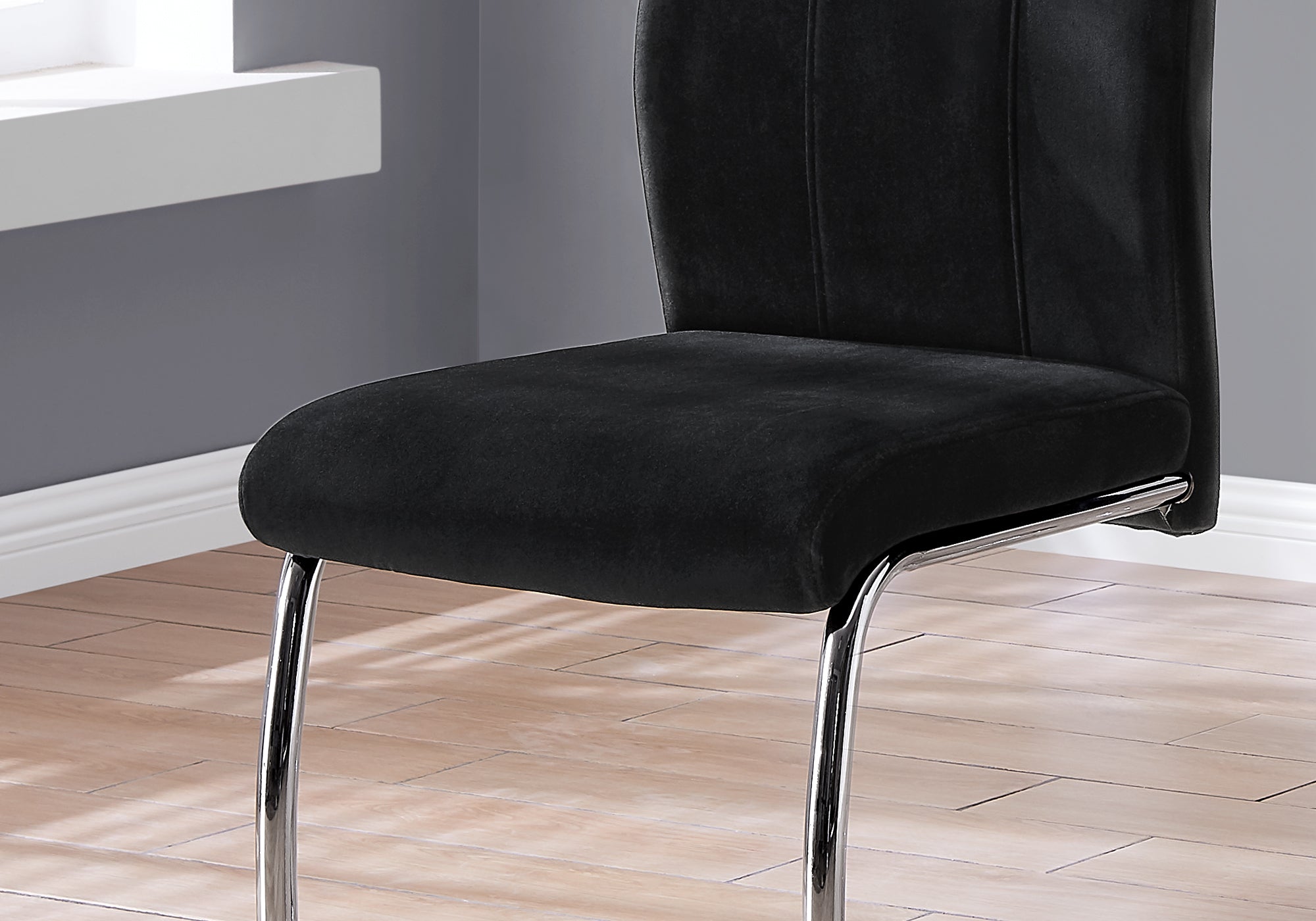 Set of 2 Grey Fabric Dining Chairs 39"H Chrome Legs-Dining Chair-DECOROLALA