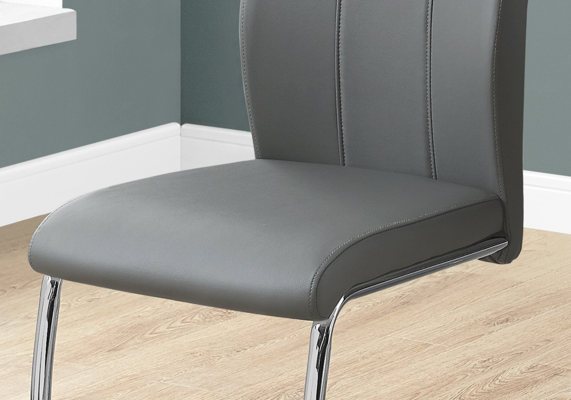 Set of 2 Grey Fabric Dining Chairs 39"H Chrome Legs-Dining Chair-DECOROLALA