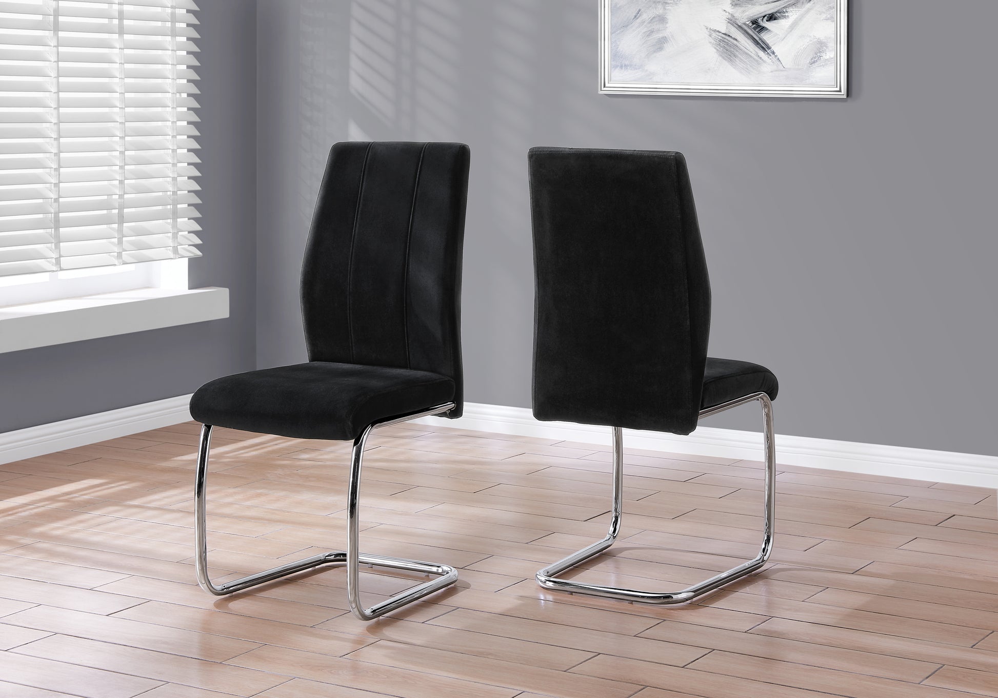 Set of 2 Grey Fabric Dining Chairs 39"H Chrome Legs-Dining Chair-DECOROLALA