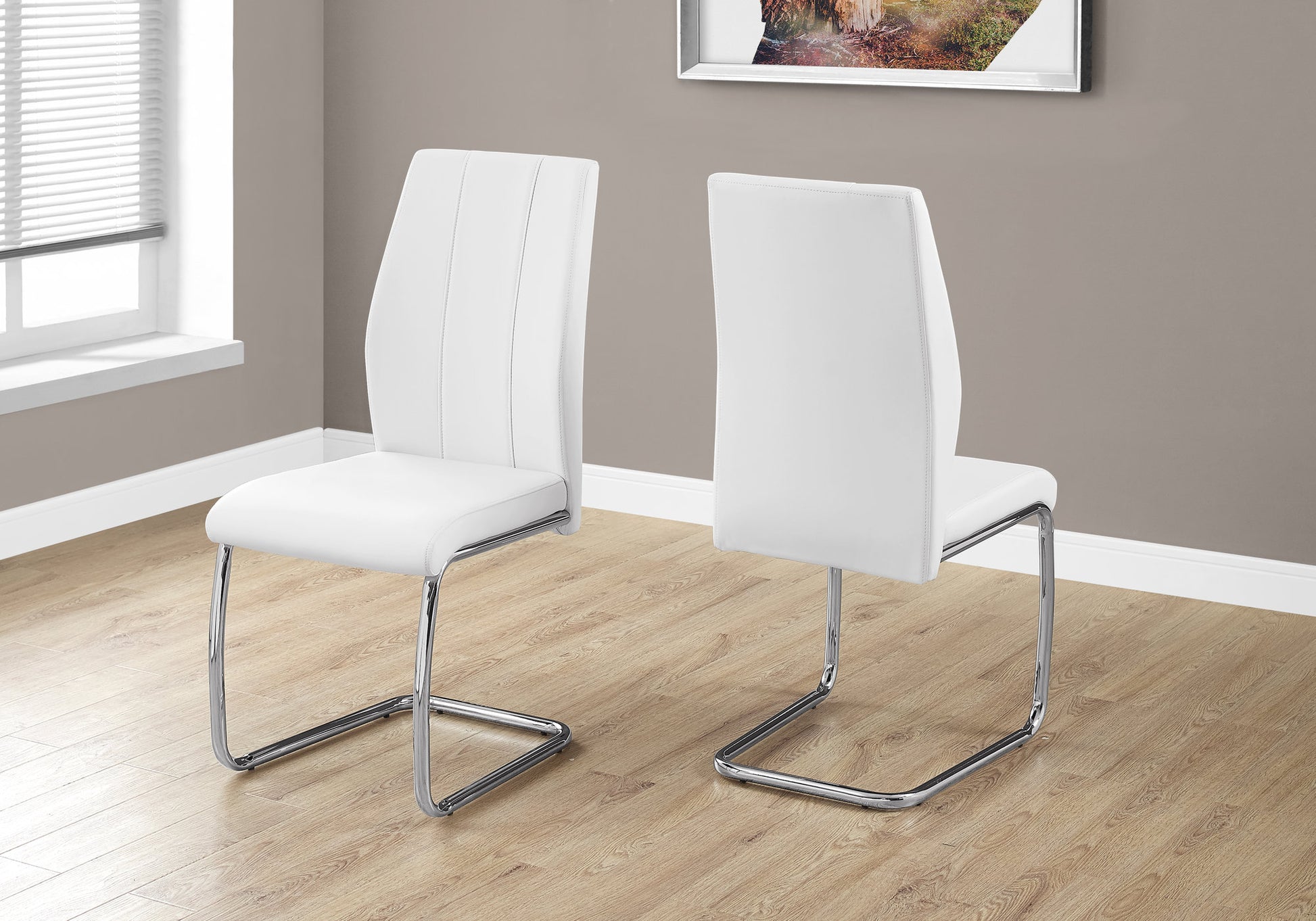 Set of 2 Grey Fabric Dining Chairs 39"H Chrome Legs-Dining Chair-DECOROLALA