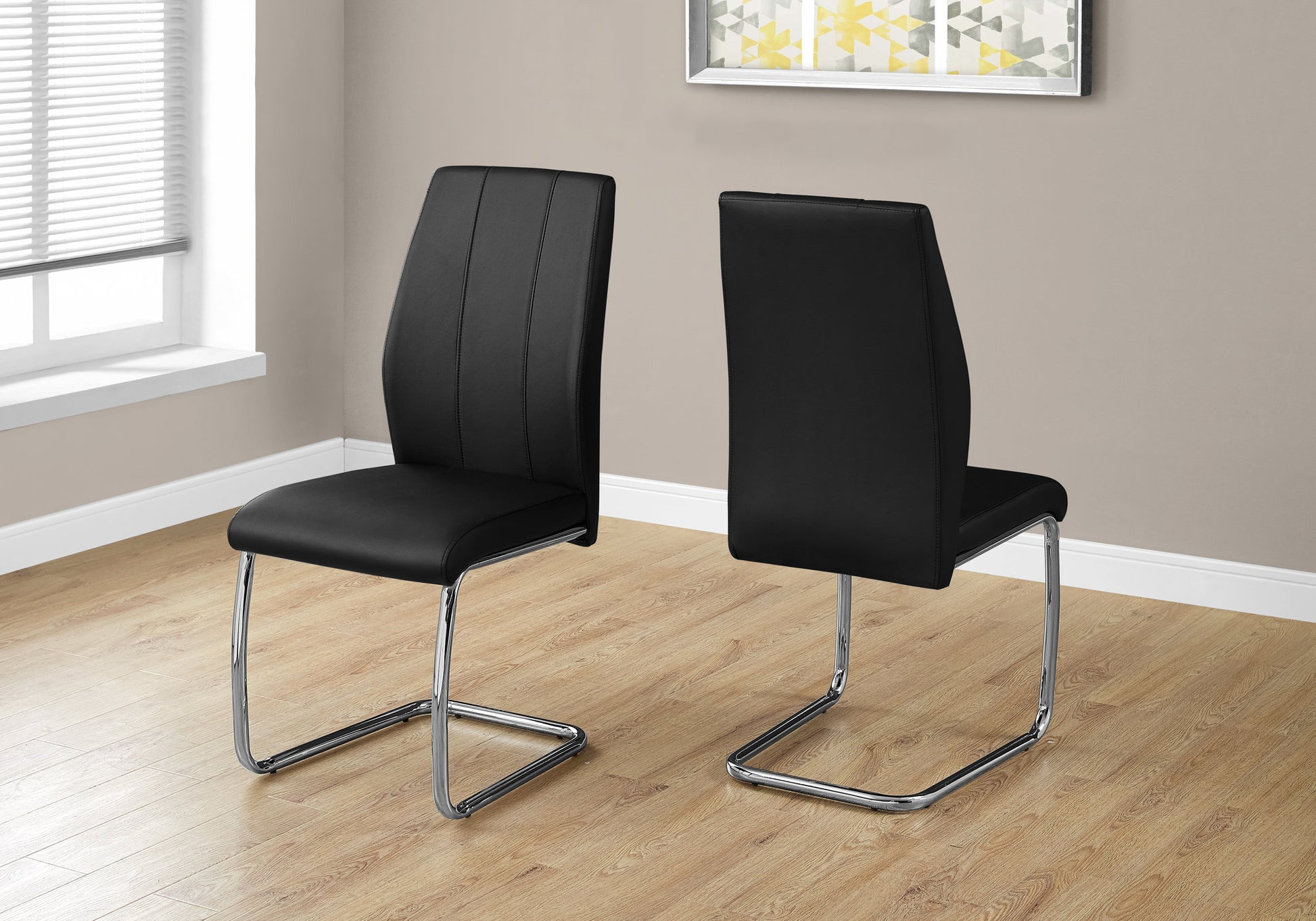 Set of 2 Grey Fabric Dining Chairs 39"H Chrome Legs-Dining Chair-DECOROLALA