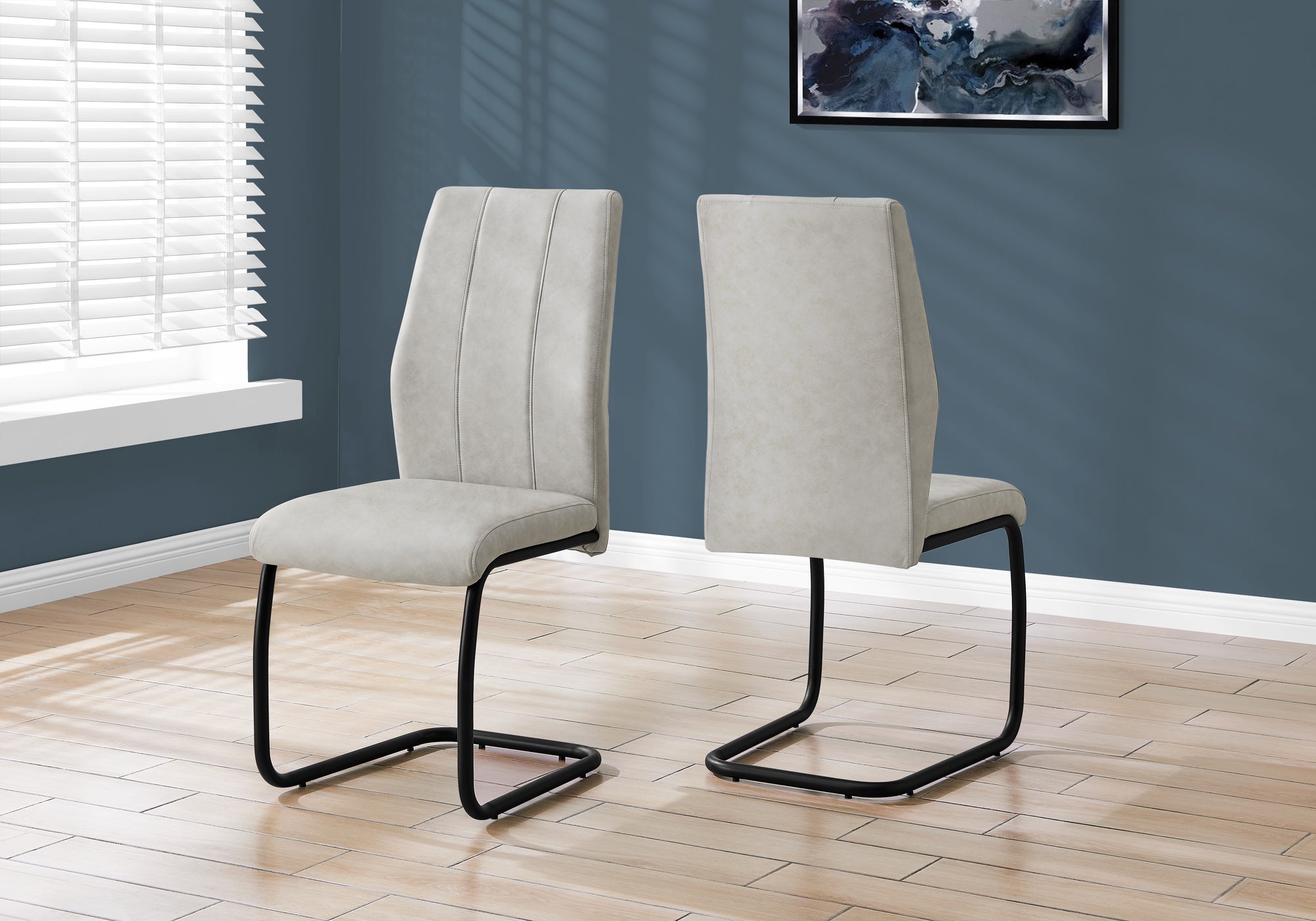 Set of 2 Grey Fabric Dining Chairs 39"H Chrome Legs-Dining Chair-DECOROLALA