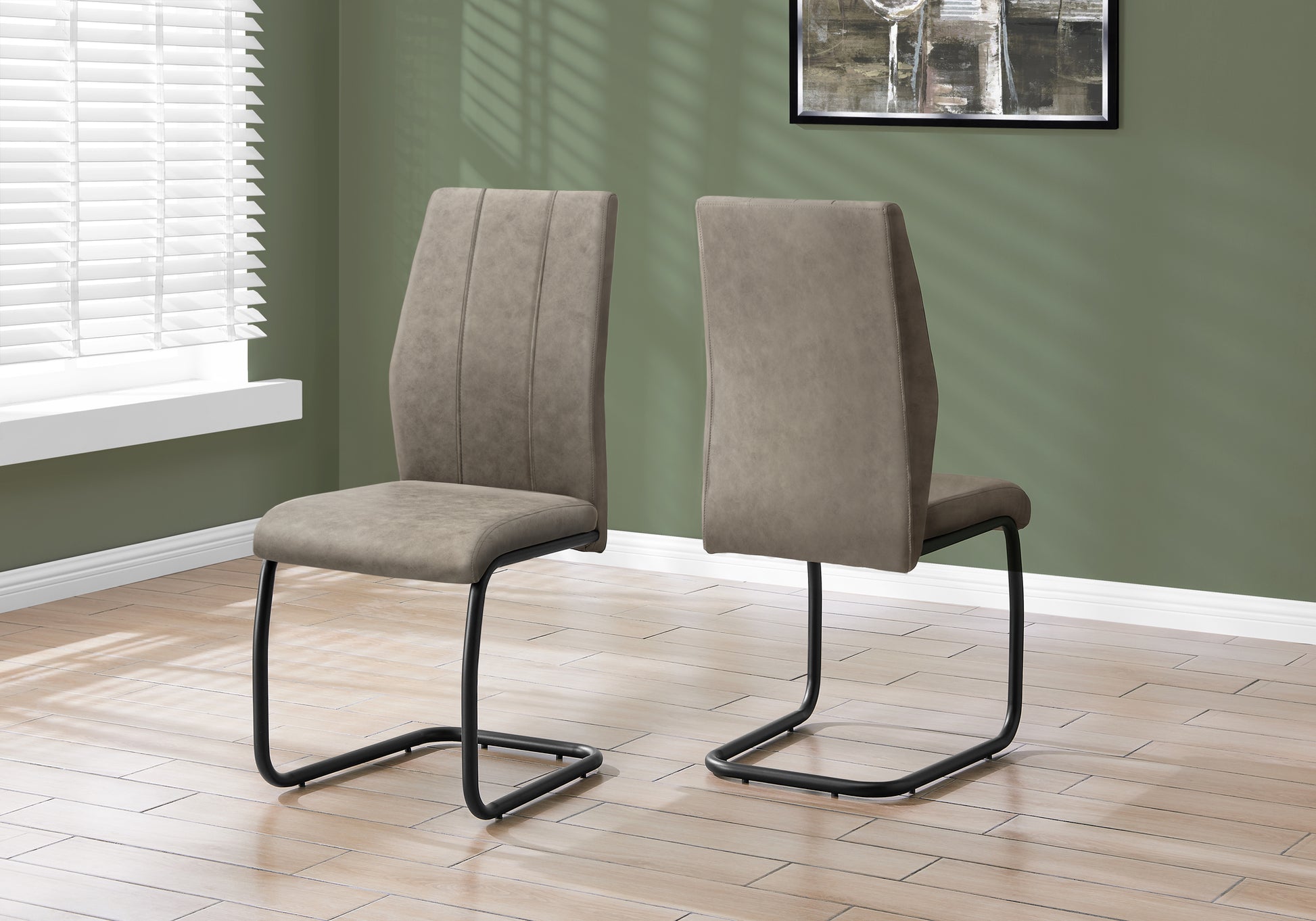 Set of 2 Grey Fabric Dining Chairs 39"H Chrome Legs-Dining Chair-DECOROLALA