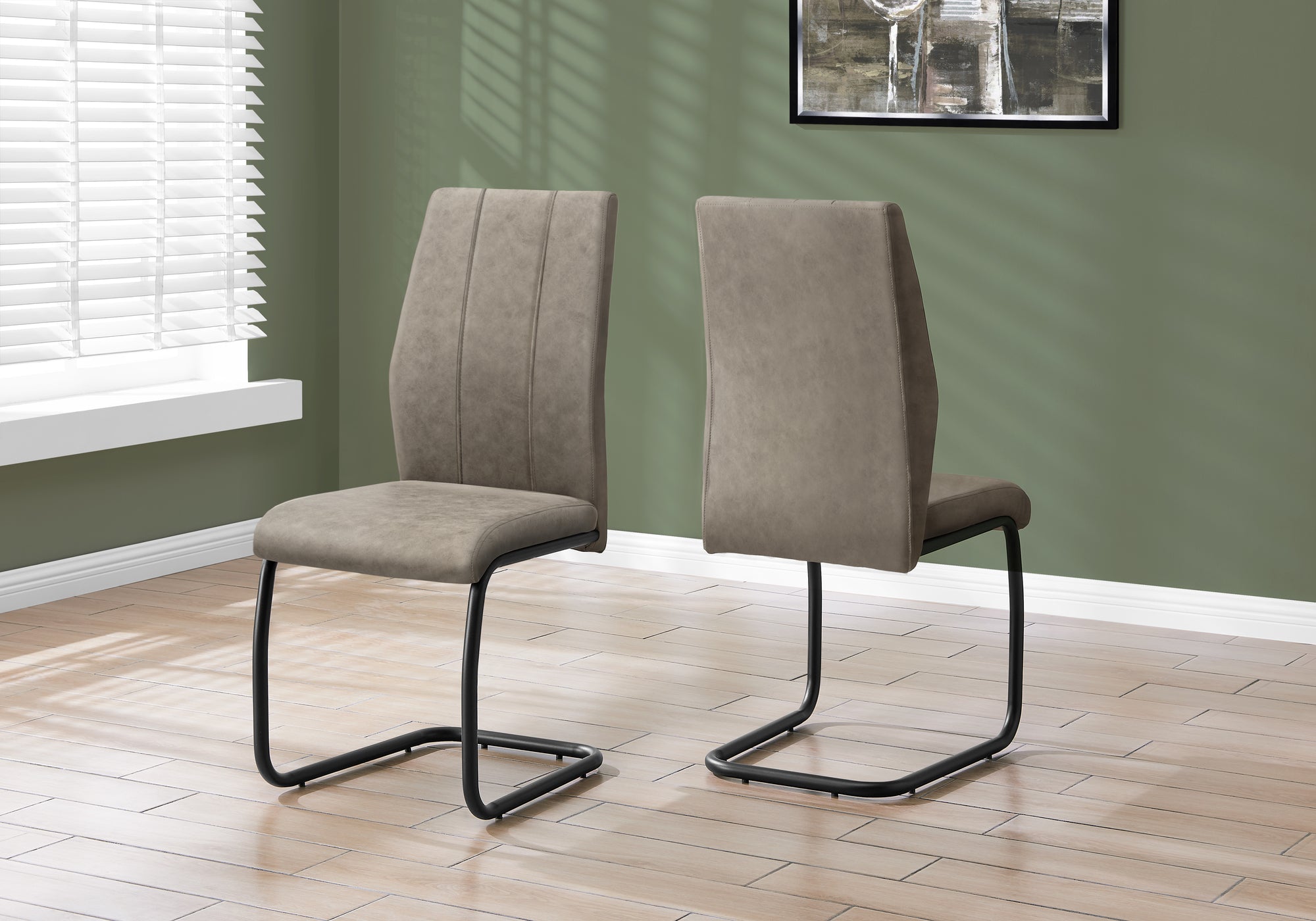 Set of 2 Grey Fabric Dining Chairs 39"H Chrome Legs-Dining Chair-DECOROLALA