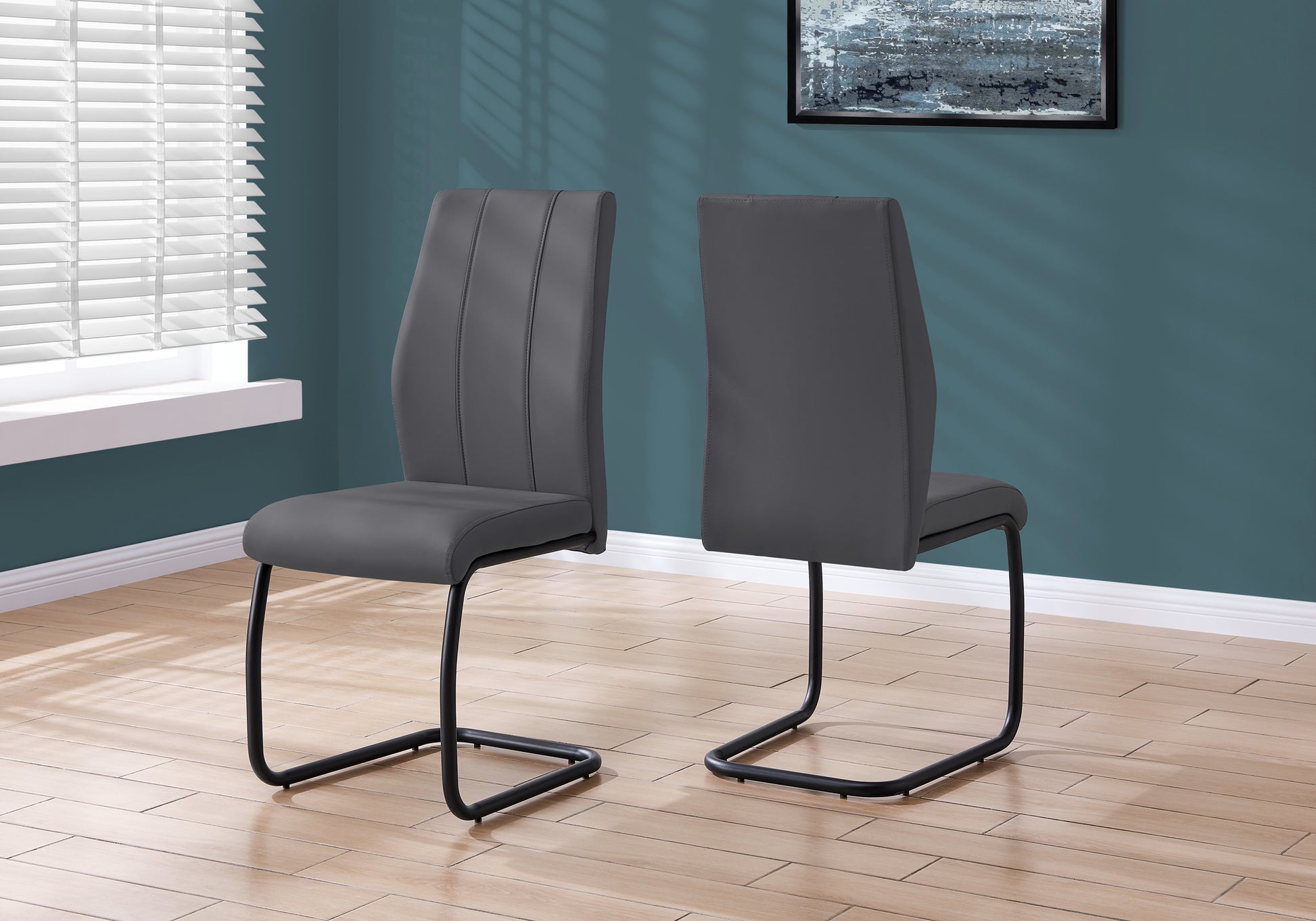 Set of 2 Grey Fabric Dining Chairs 39"H Chrome Legs-Dining Chair-DECOROLALA