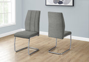 Set of 2 Grey Fabric Dining Chairs 39"H Chrome Legs-Dining Chair-DECOROLALA