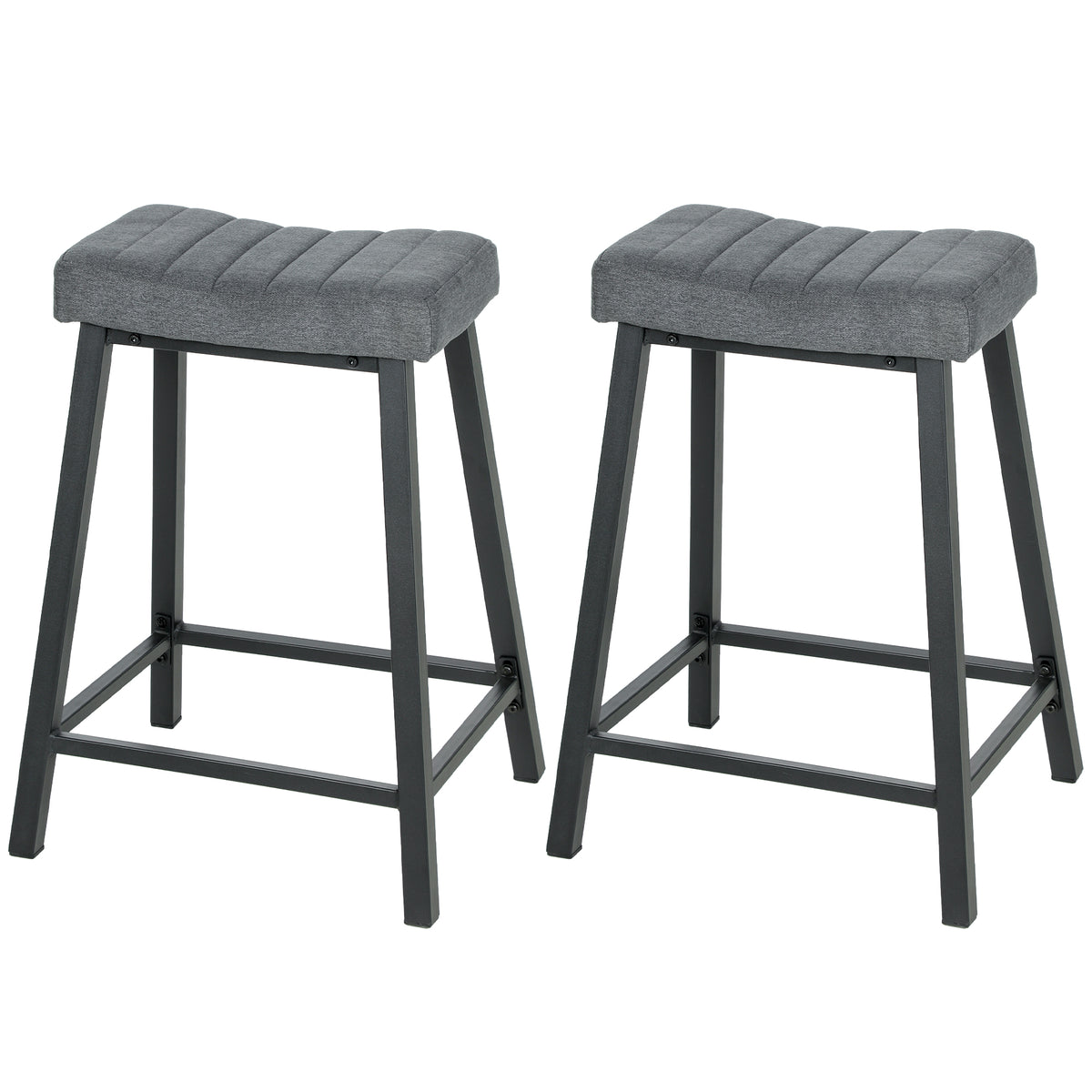 Set of 2 Grey Velvet Bar Stools - 26" Counter Height-Home Furnishings > Kitchen & Dining Furniture > Bar Stools-DECOROLALA