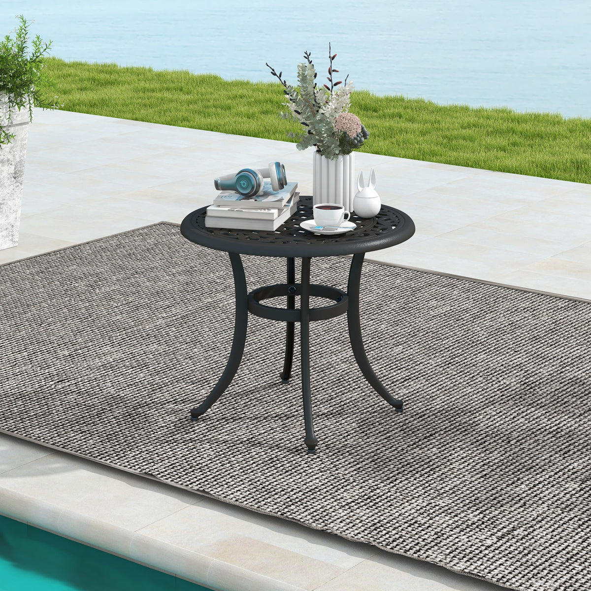 Set of 2 Heavy-Duty Outdoor Aluminum Side Table with Adjustable Footpads for Patio-Antique Brown-Patio Coffee Tables-DECOROLALA