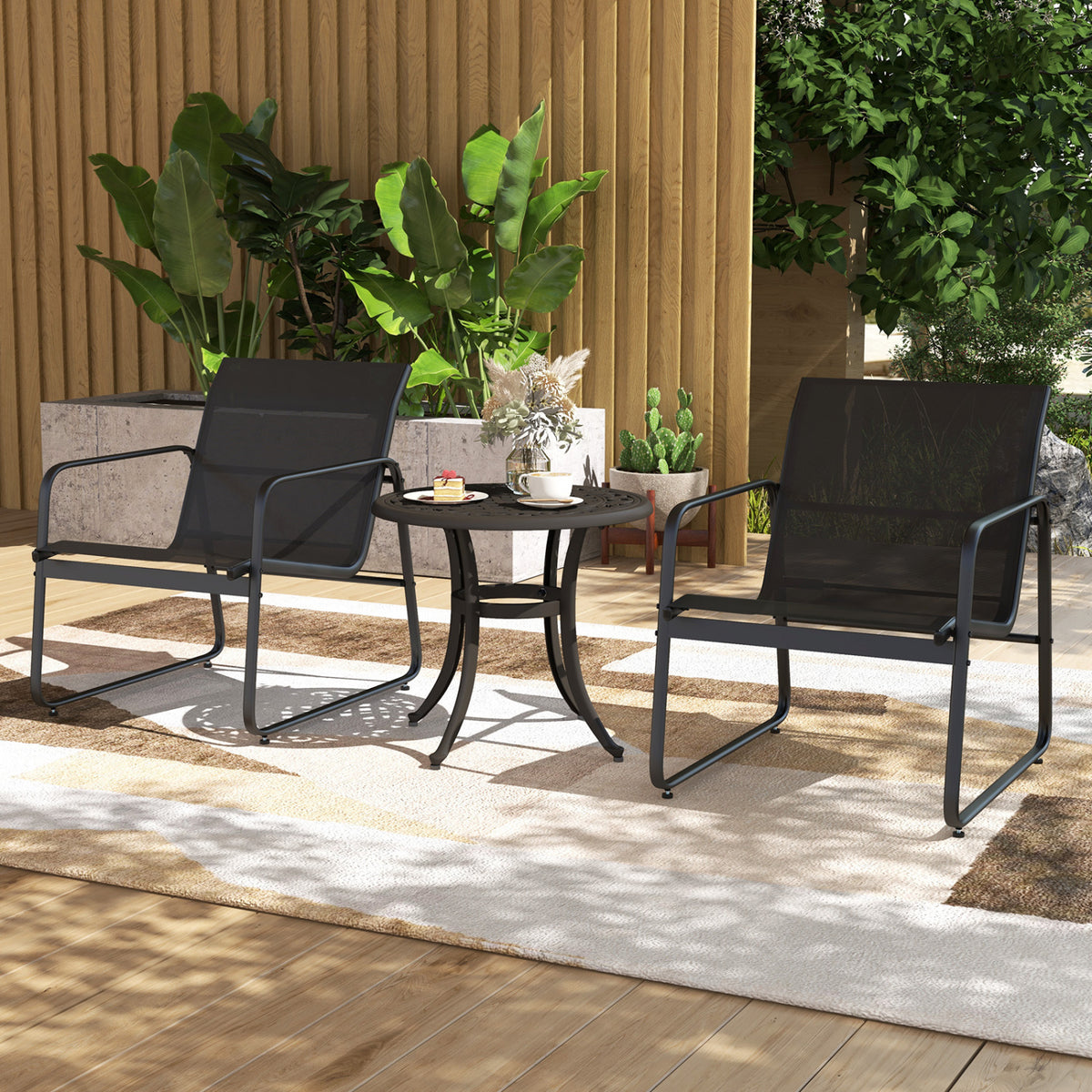 Set of 2 Heavy-Duty Outdoor Aluminum Side Table with Adjustable Footpads for Patio-Antique Brown-Patio Coffee Tables-DECOROLALA
