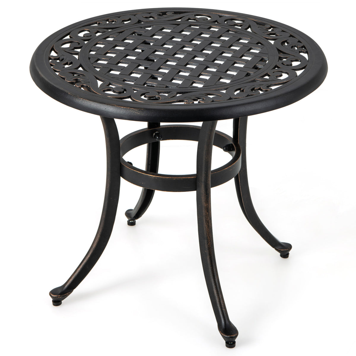 Set of 2 Heavy-Duty Outdoor Aluminum Side Table with Adjustable Footpads for Patio-Antique Brown-Patio Coffee Tables-DECOROLALA