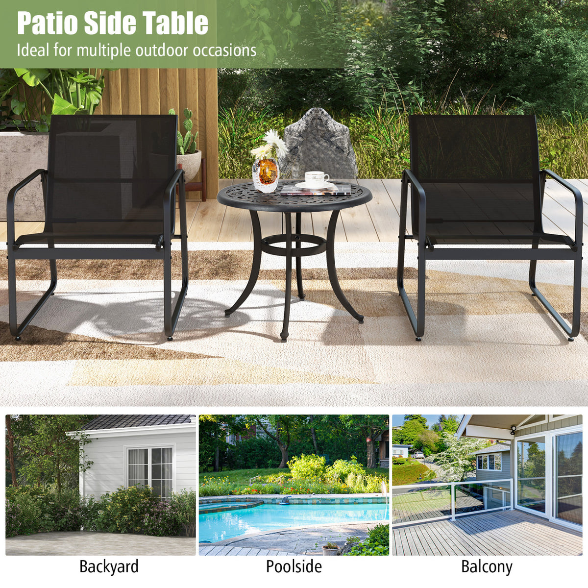 Set of 2 Heavy-Duty Outdoor Aluminum Side Table with Adjustable Footpads for Patio-Antique Brown-Patio Coffee Tables-DECOROLALA