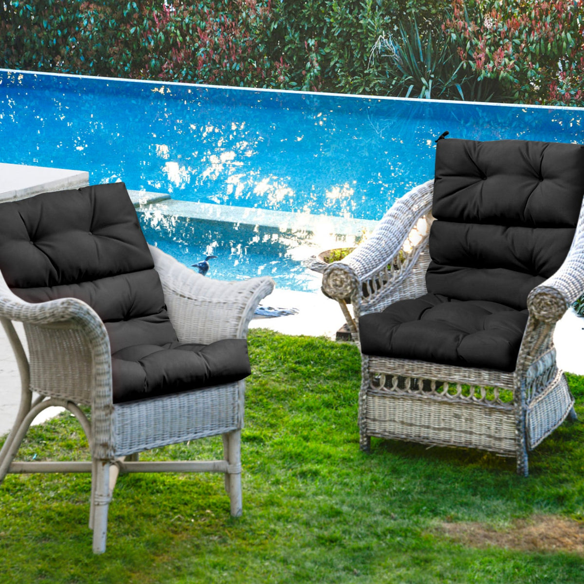Set of 2 High Back Chair Cushion with Adjustable Height-Black-Outdoor Furniture Accessories-DECOROLALA