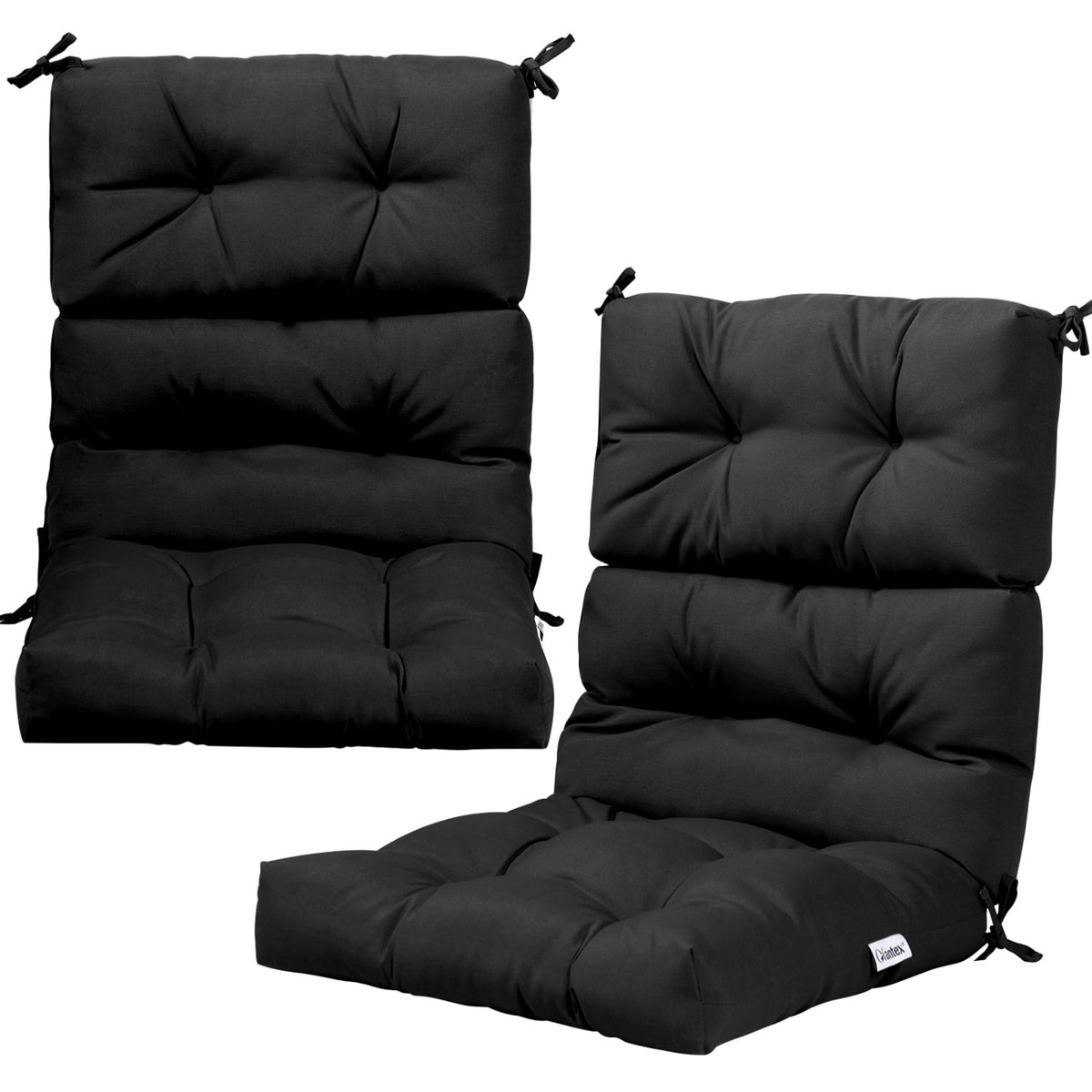 Set of 2 High Back Chair Cushion with Adjustable Height-Black-Outdoor Furniture Accessories-DECOROLALA