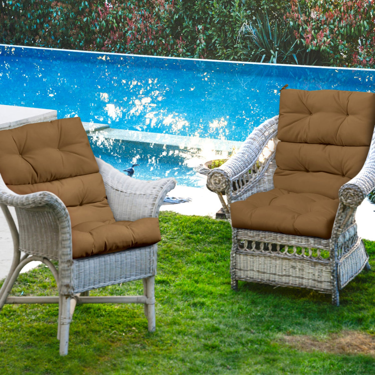 Set of 2 High Back Chair Cushion with Adjustable Height-Brown-Outdoor Furniture Accessories-DECOROLALA